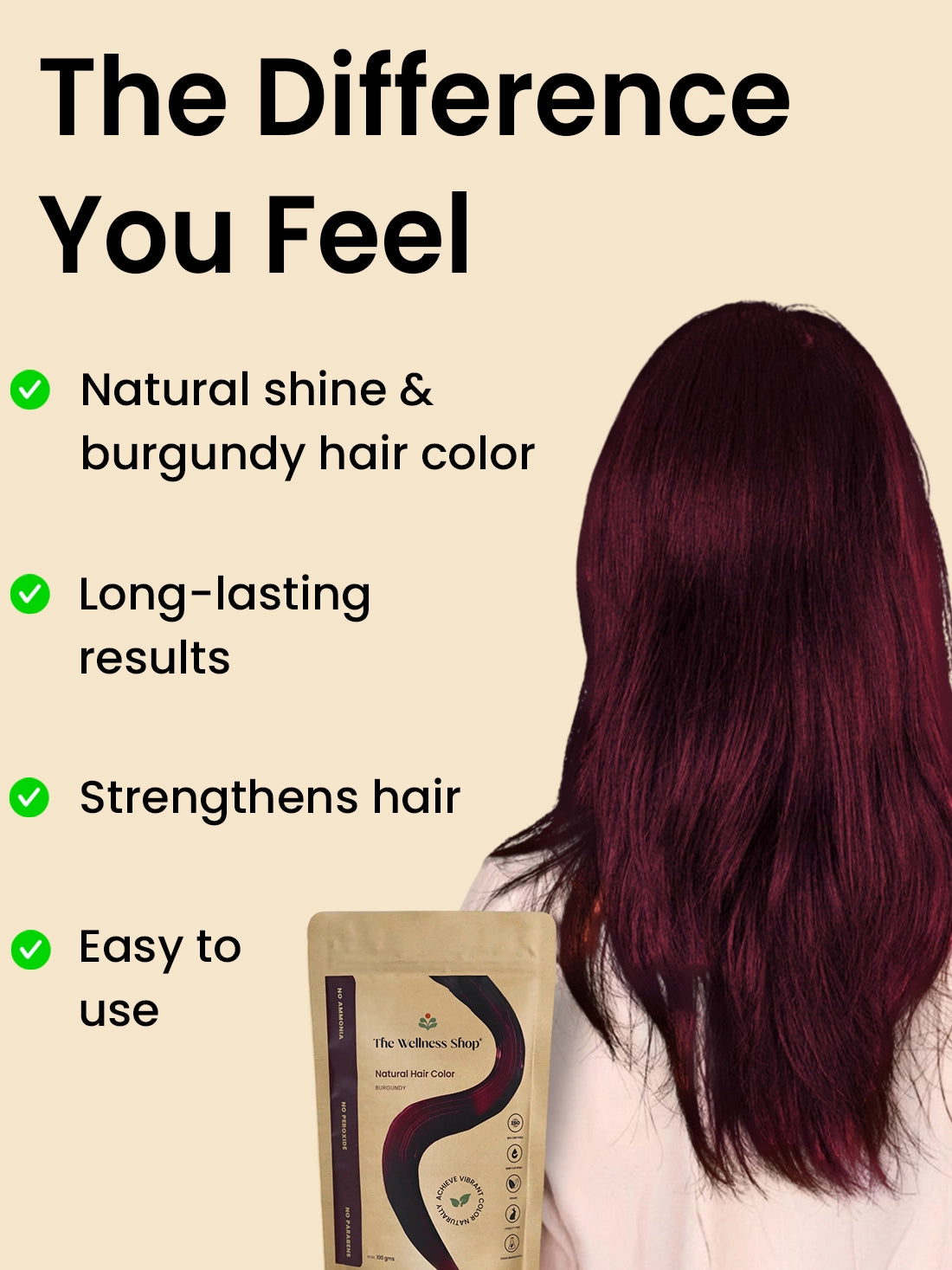 Natural Burgundy Hair Colour (No Ammonia, Premium Quality, Lasts 3 Weeks)