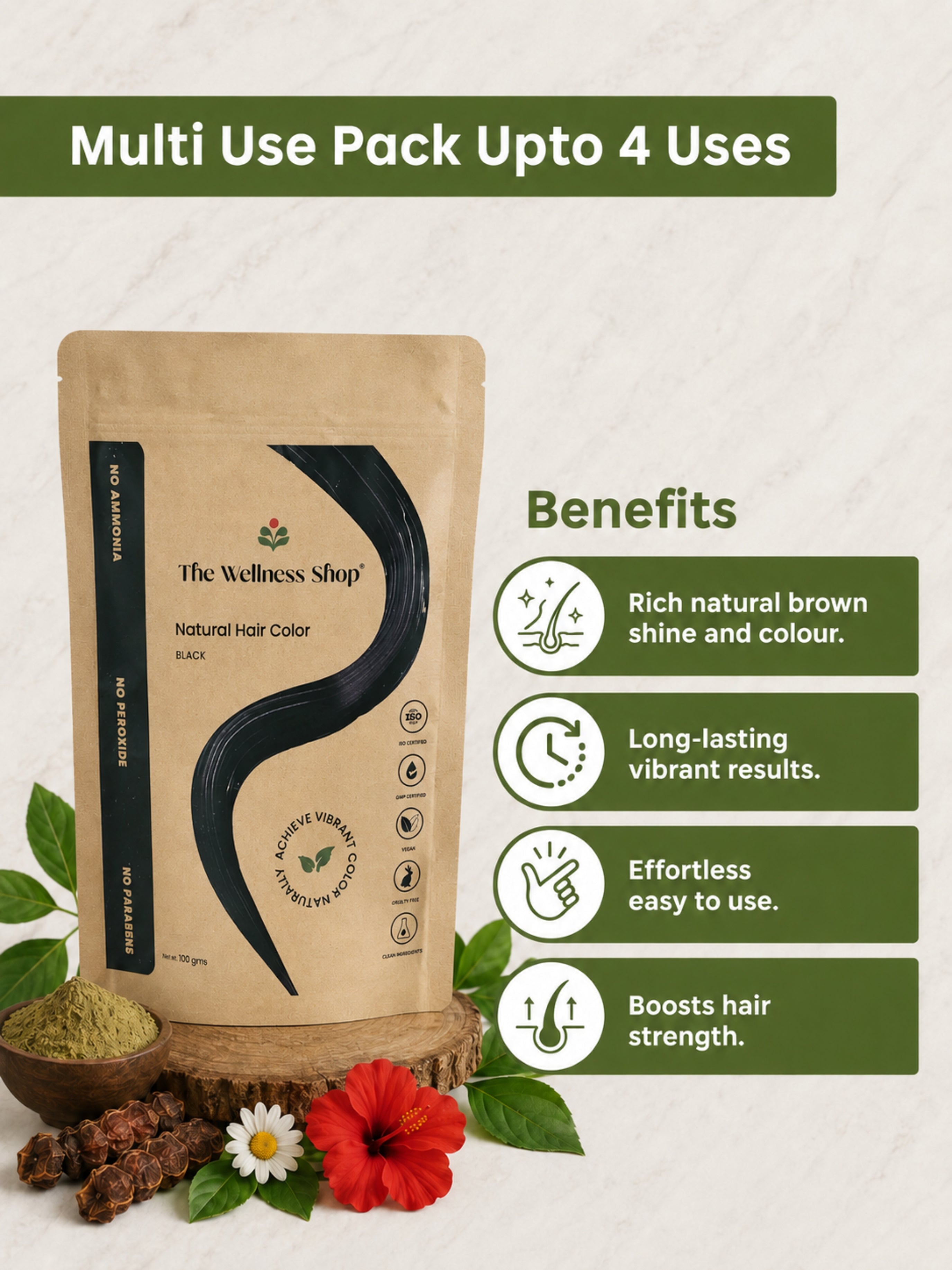 Natural Black Hair Colour - 100gm (No Ammonia, Premium Quality, Lasts 3 Weeks)