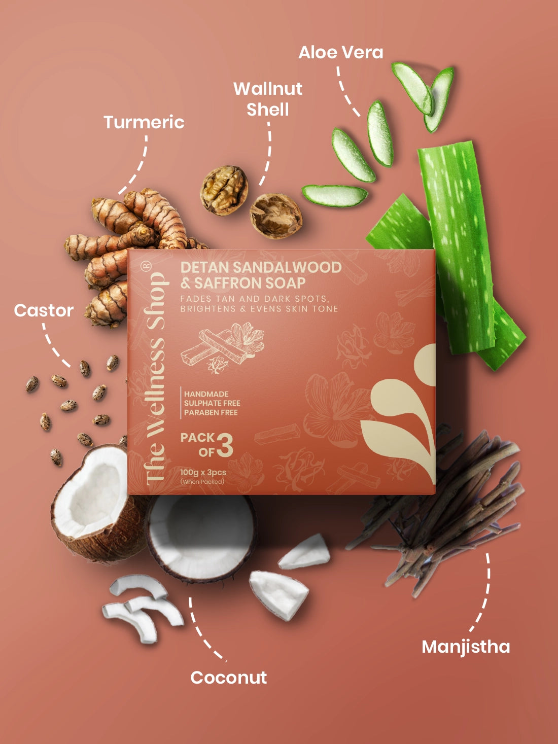 Detan Sandalwood & Saffron Soap - Pack of 3