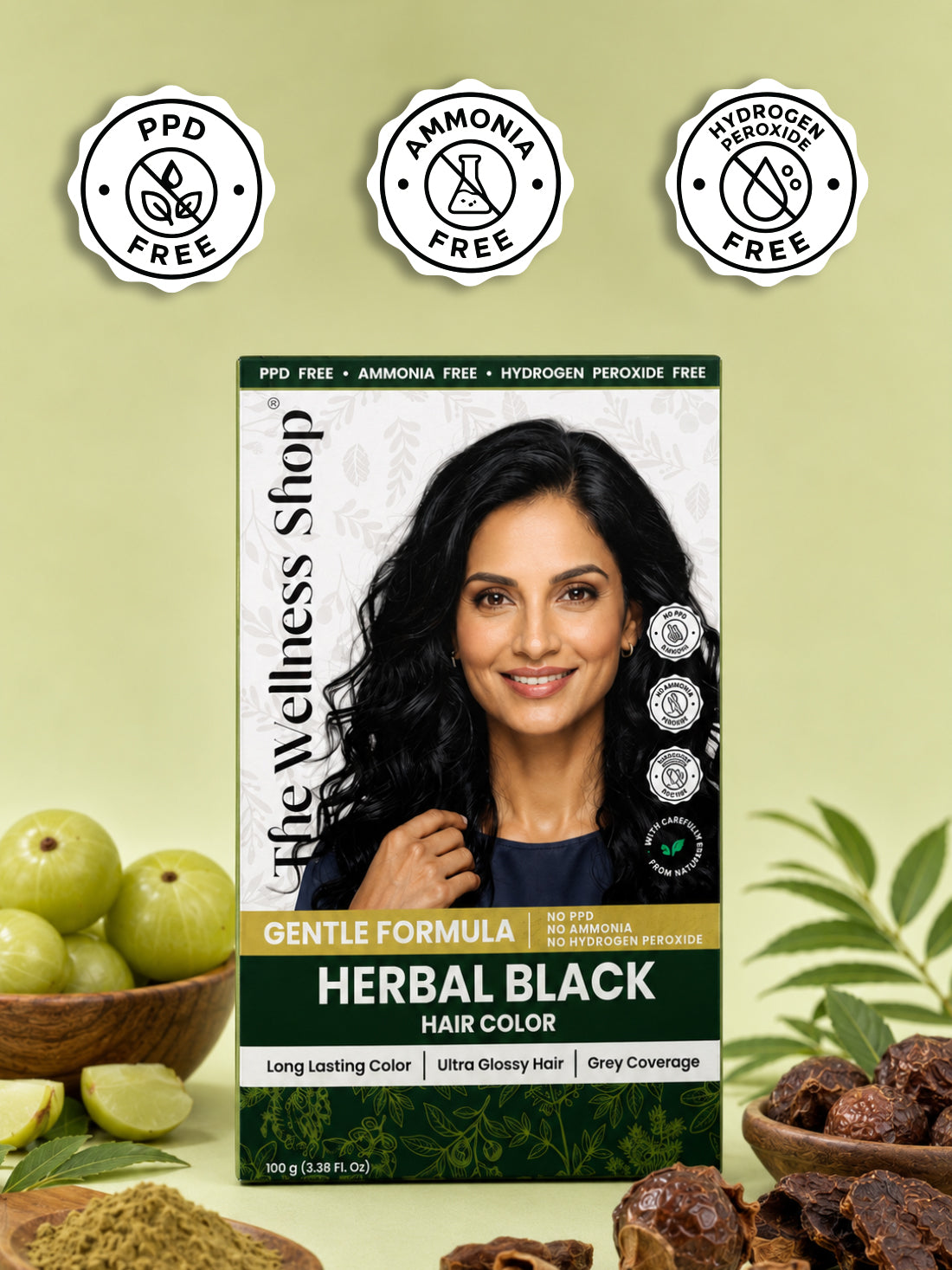 Herbal Black Hair Colour - 100gm (No PPD, No Ammonia, Premium Quality, Lasts 3 Weeks)