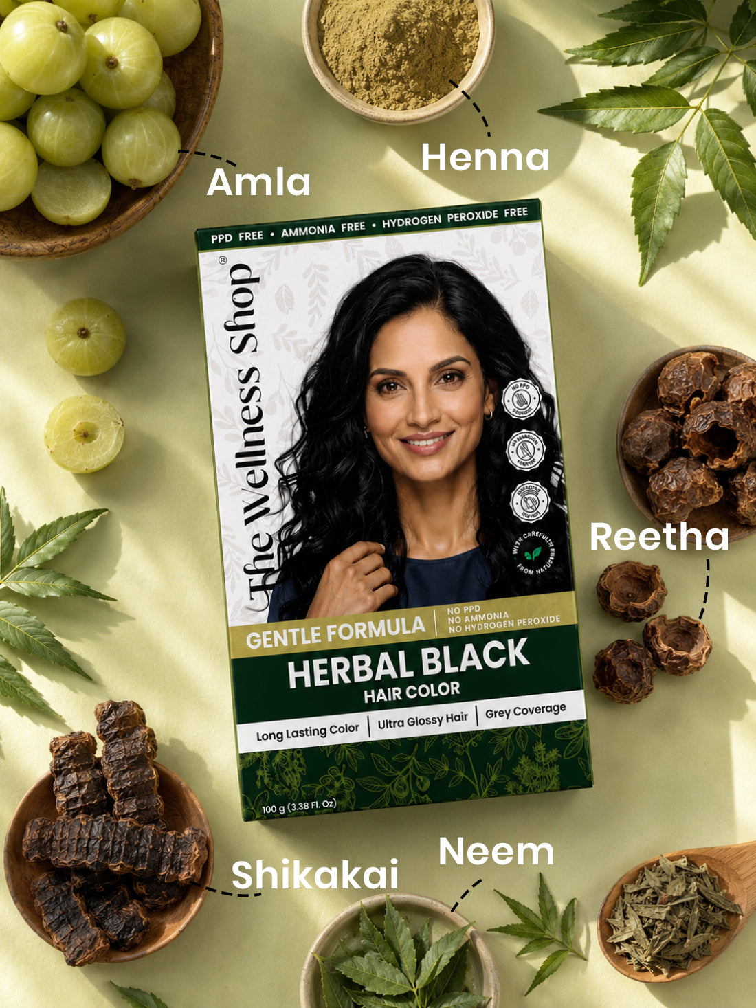 Herbal Black Hair Colour - 100gm (No PPD, No Ammonia, Premium Quality, Lasts 3 Weeks)