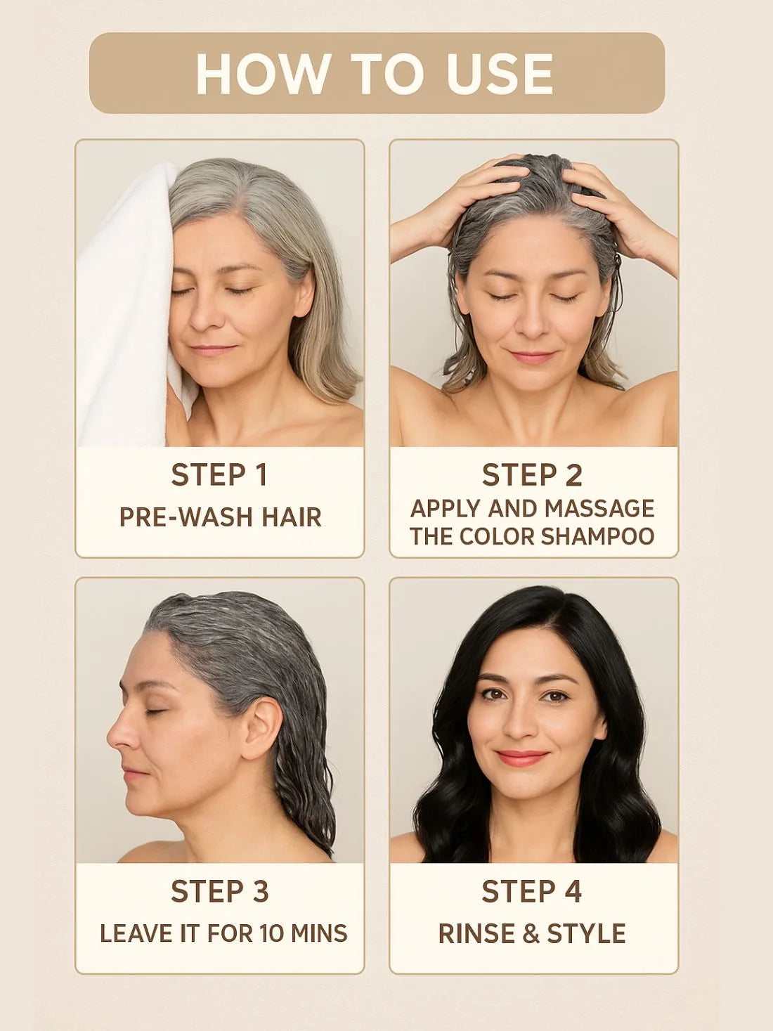 INSTANT BLACK HAIR COLORING SHAMPOO + CONDITIONER (NO PARABEN , NO AMMONIA , LASTS 3-4 WEEKS)