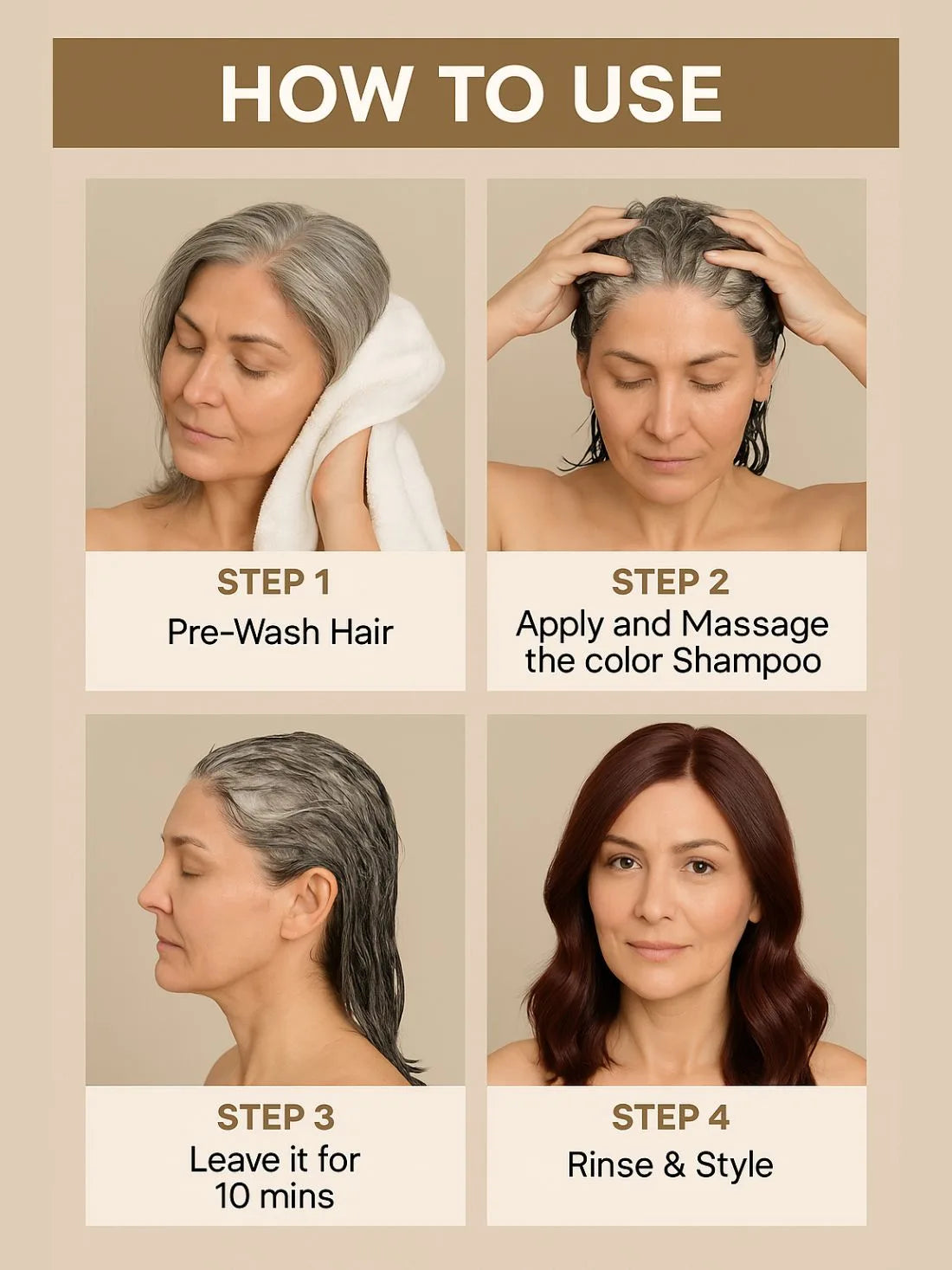 INSTANT BROWN HAIR COLOURING SHAMPOO + CONDITIONER (NO PARABEN , NO AMMONIA , LASTS 3-4 WEEKS)