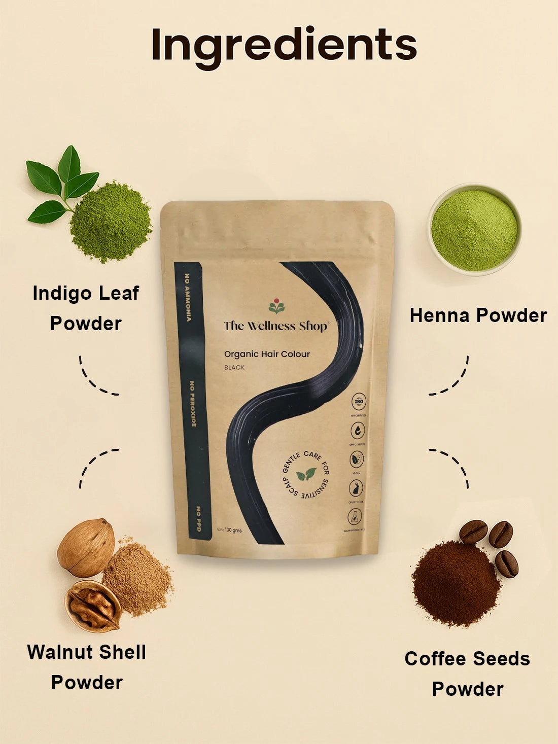 ORGANIC BLACK HAIR COLOUR (HENNA BASED, PREMIUM QUALITY, NO PPD, NO AMMONIA, LASTS 2-3 WEEKS)
