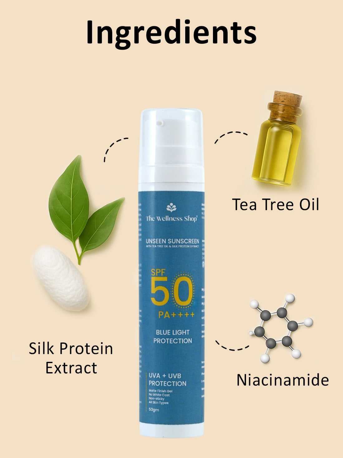 UNSEEN SUNSCREEN SPF 50 PA++++ ULTRA MATTE FINISH GEL WITH UVA + UVB PROTECTION, LEAVES NO WHITE CAST, FINE LINES & WRINKLES CONTROL