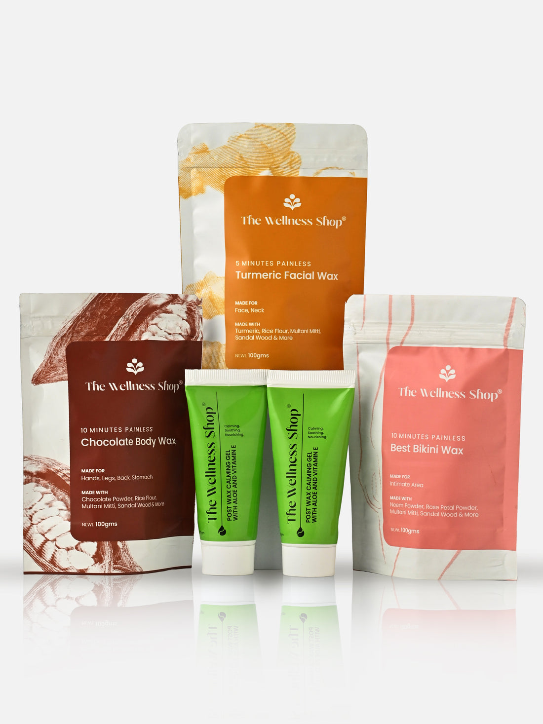 TURMERIC FACIAL WAX+ BIKINI WAX POWDER+ CHOCOLATE HAIR REMOVAL POWDER +2 POST WAX GEL KIT