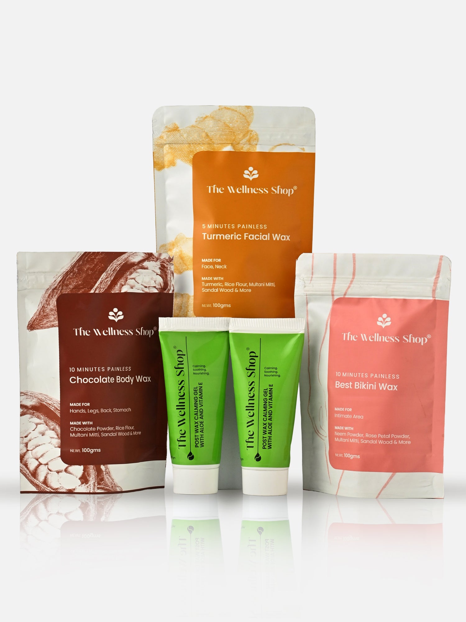 TURMERIC FACIAL WAX+ BIKINI WAX POWDER+ CHOCOLATE HAIR REMOVAL POWDER +2 POST WAX GEL KIT