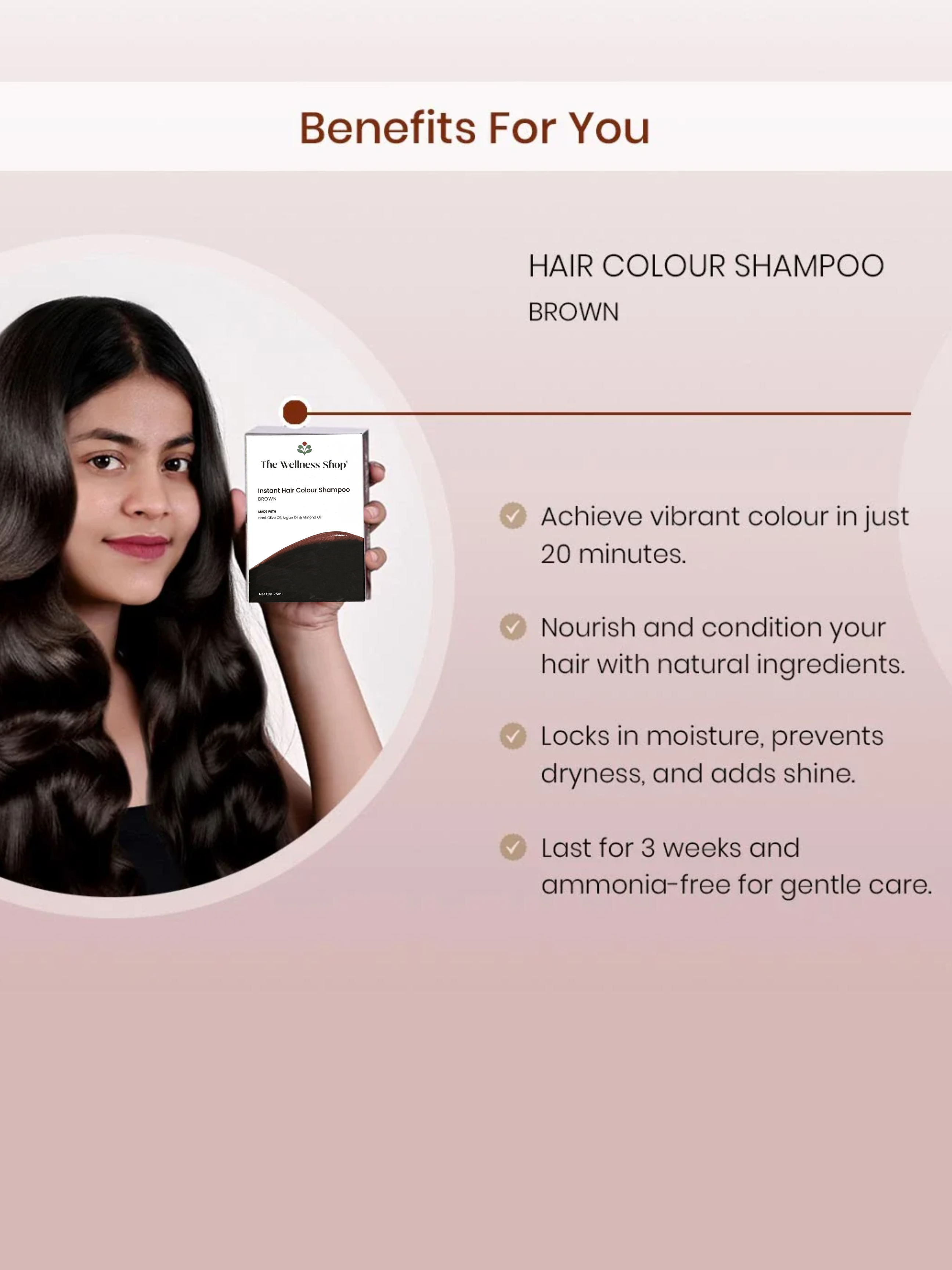 INSTANT BROWN HAIR COLOURING SHAMPOO + CONDITIONER (NO PARABEN , NO AMMONIA , LASTS 3-4 WEEKS)