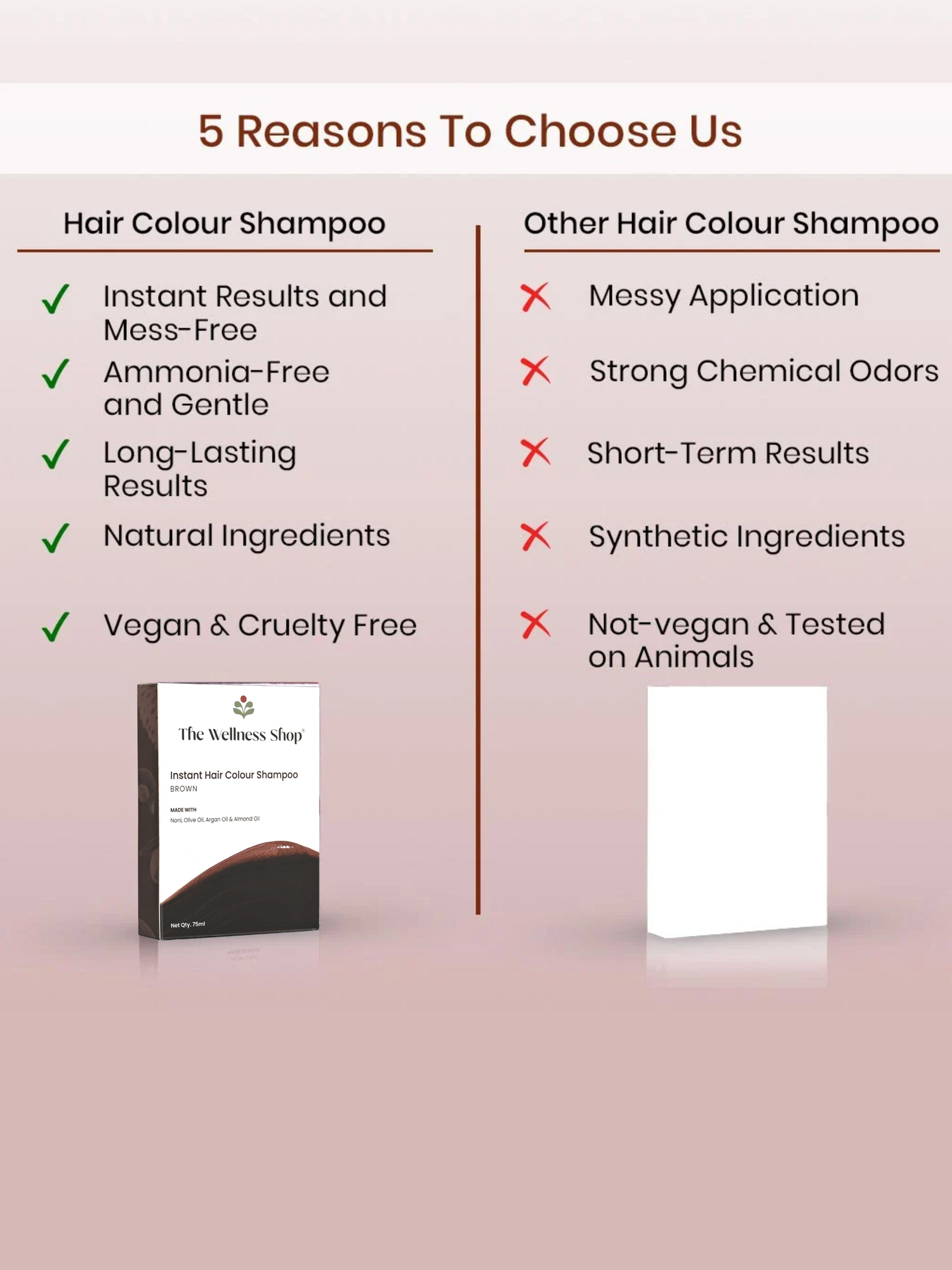 INSTANT BROWN HAIR COLOURING SHAMPOO + CONDITIONER (NO PARABEN , NO AMMONIA , LASTS 3-4 WEEKS)