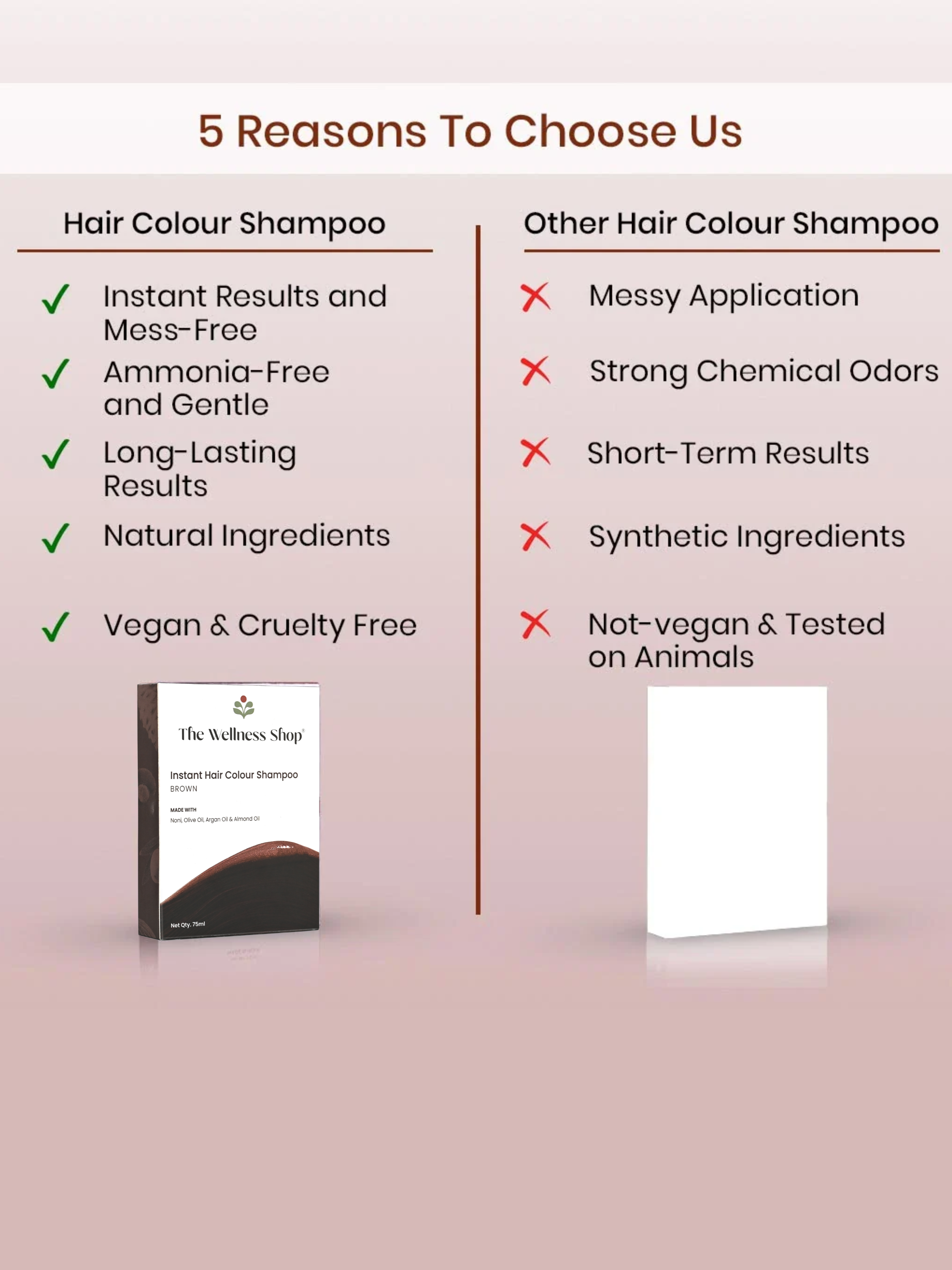 INSTANT BROWN HAIR COLOURING SHAMPOO + CONDITIONER (NO PARABEN , NO AMMONIA , LASTS 3-4 WEEKS)