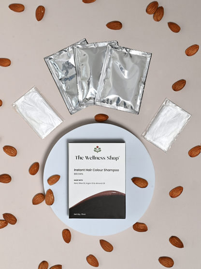 INSTANT BROWN HAIR COLOURING SHAMPOO + CONDITIONER (NO PARABEN , NO AMMONIA , LASTS 3-4 WEEKS)