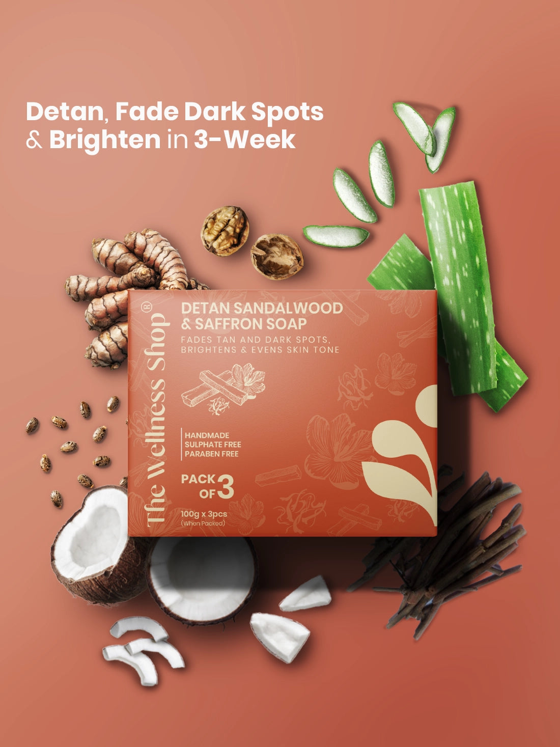 Detan Sandalwood &amp; Saffron Soap - Pack of 3