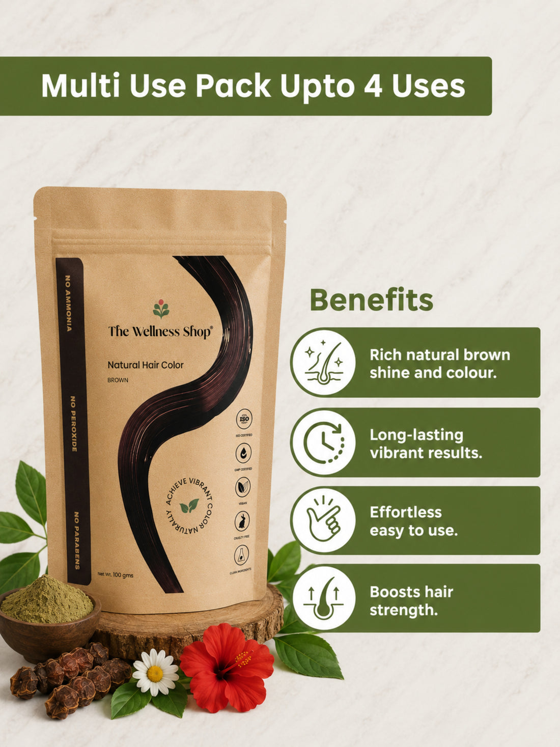 Natural Brown Hair Colour - 100gm(No Ammonia, Premium Quality, Lasts 3 Weeks)