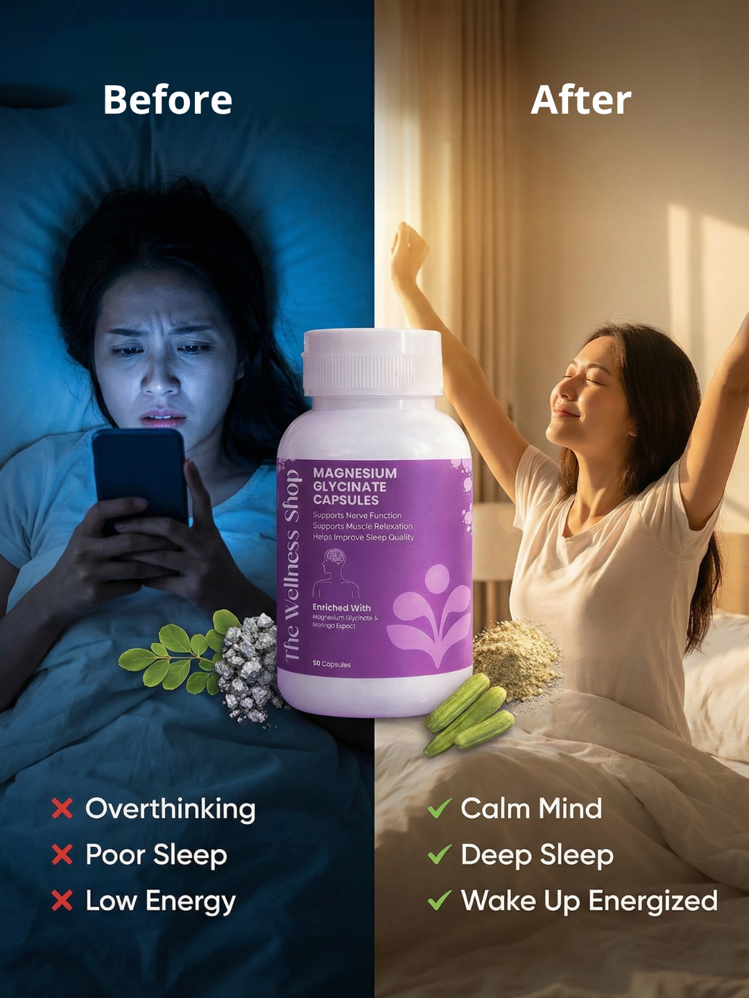 Magnesium Glycinate Capsules for Deep Sleep &amp; Calm Mind