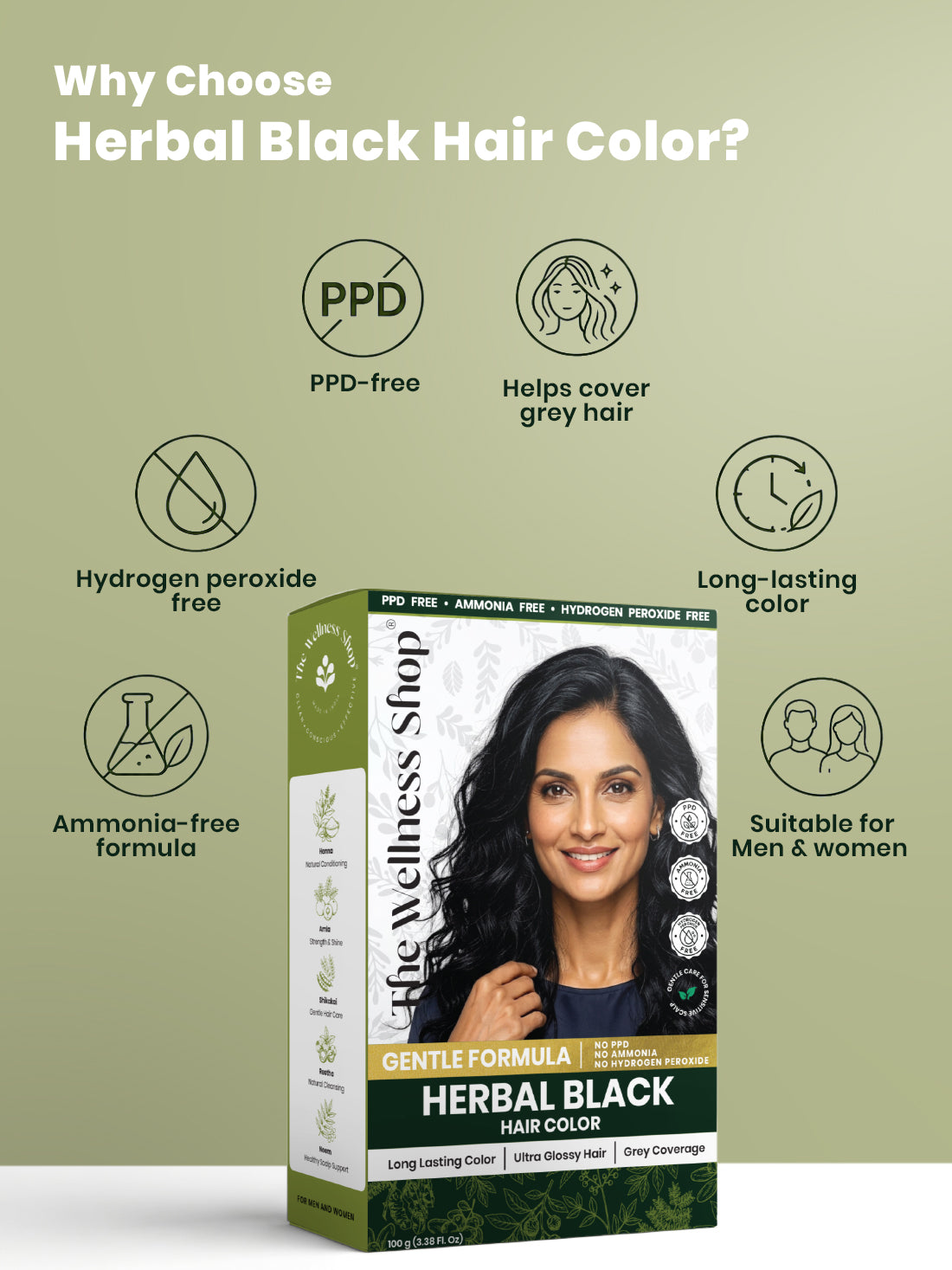 Herbal Black Hair Colour - 100gm (No PPD, No Ammonia, Premium Quality, Lasts 3 Weeks)
