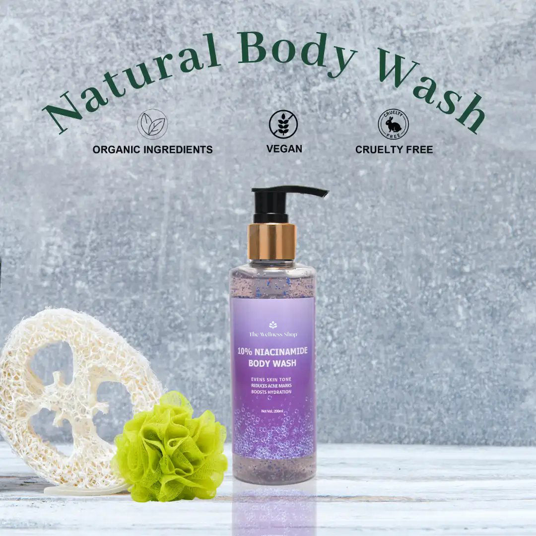 10% NIACINAMIDE BODY WASH ( FADES BLEMISHES, GLOWING SKIN, SULPHATE AND PARABEN FREE)
