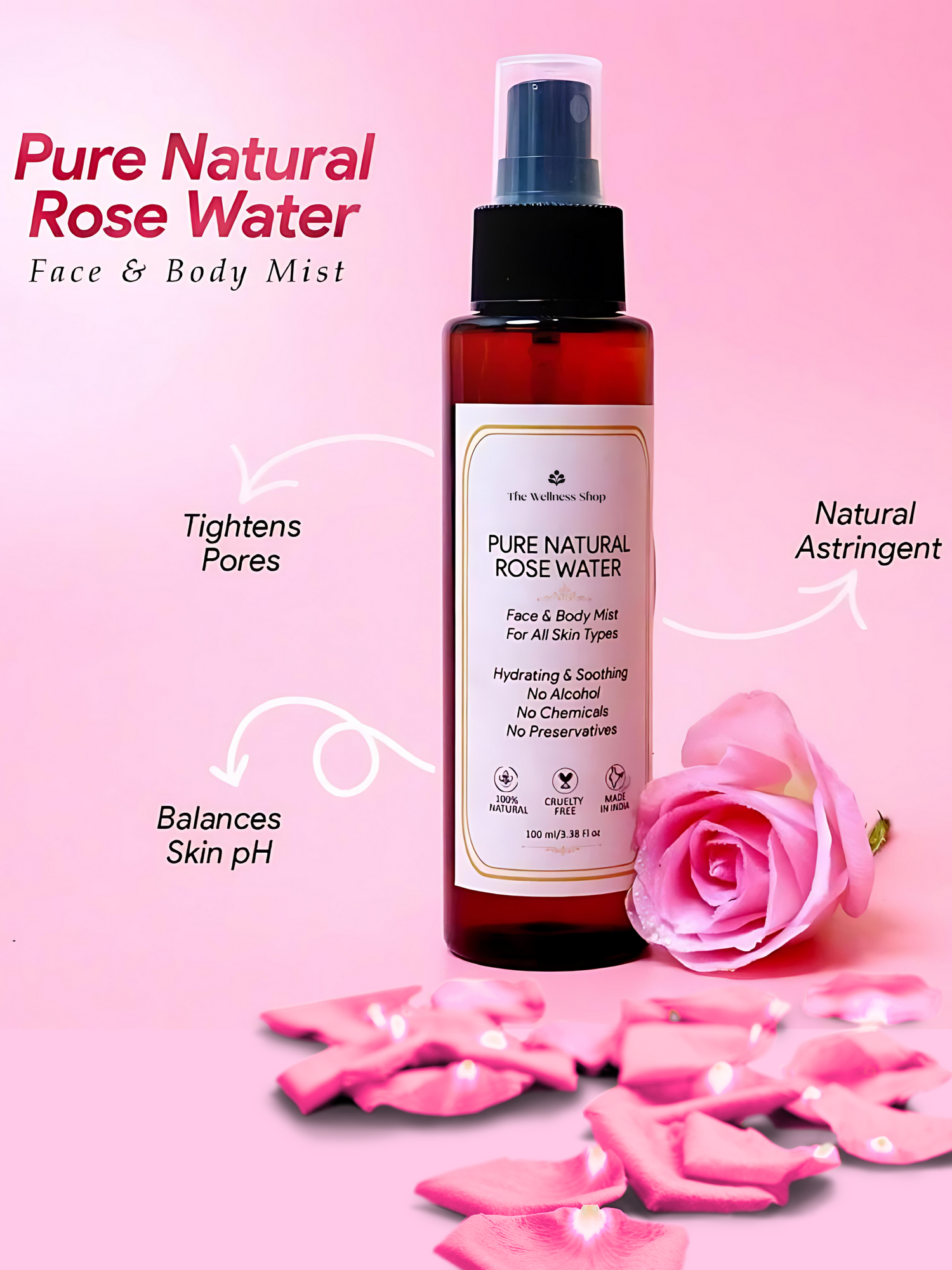 Buy Pure Natural Rose Water Online The Wellness Shop