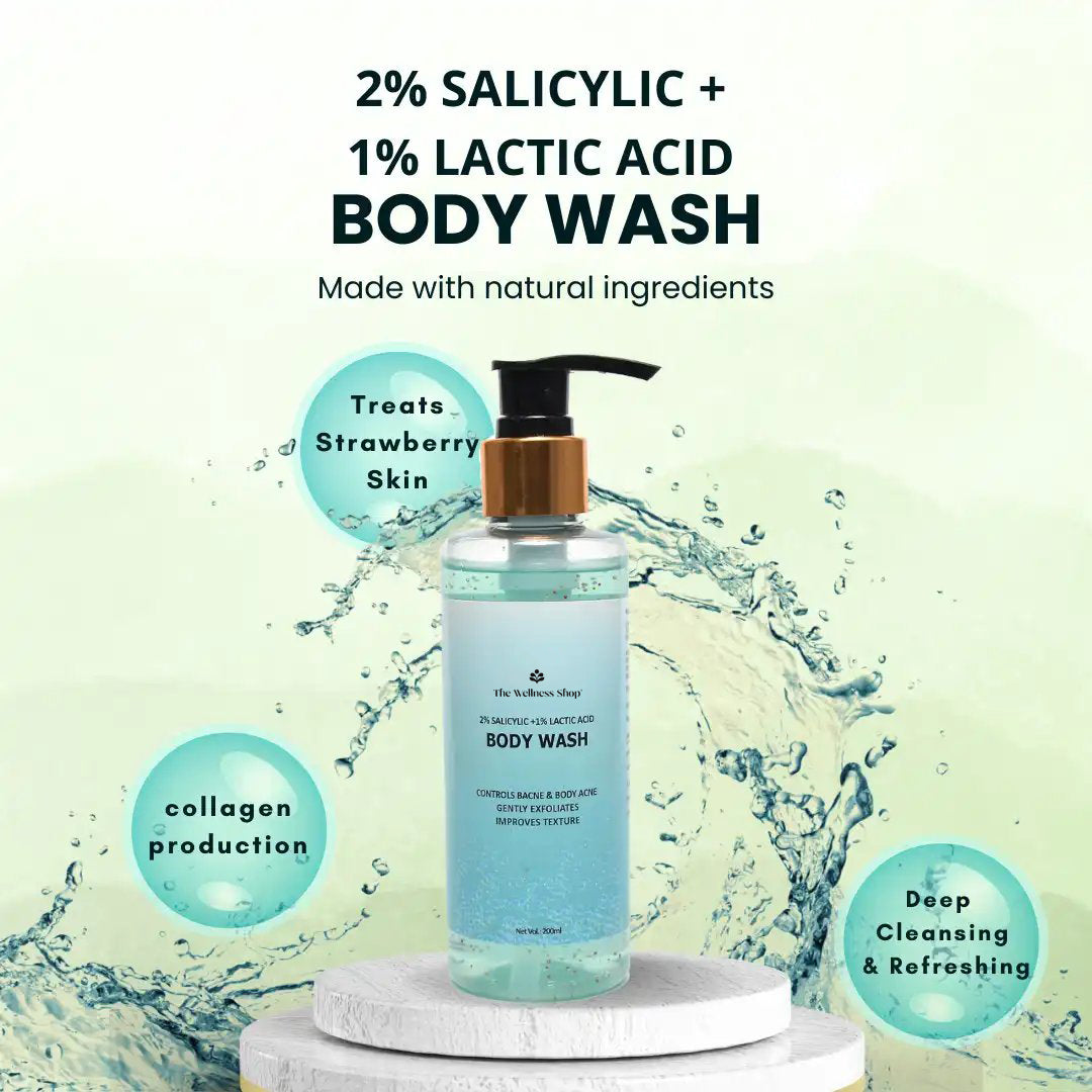 2% SALICYLIC + 1% LACTIC ACID BODY WASH (NATURALLY EXFOLIATES &amp; HYDRATES, SULPHATE AND PARABEN FREE)