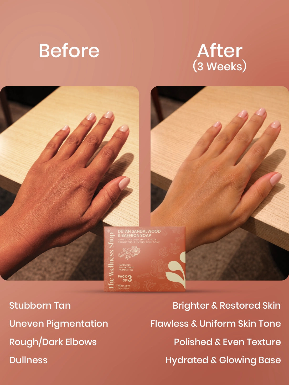 Detan Sandalwood &amp; Saffron Soap - Pack of 3