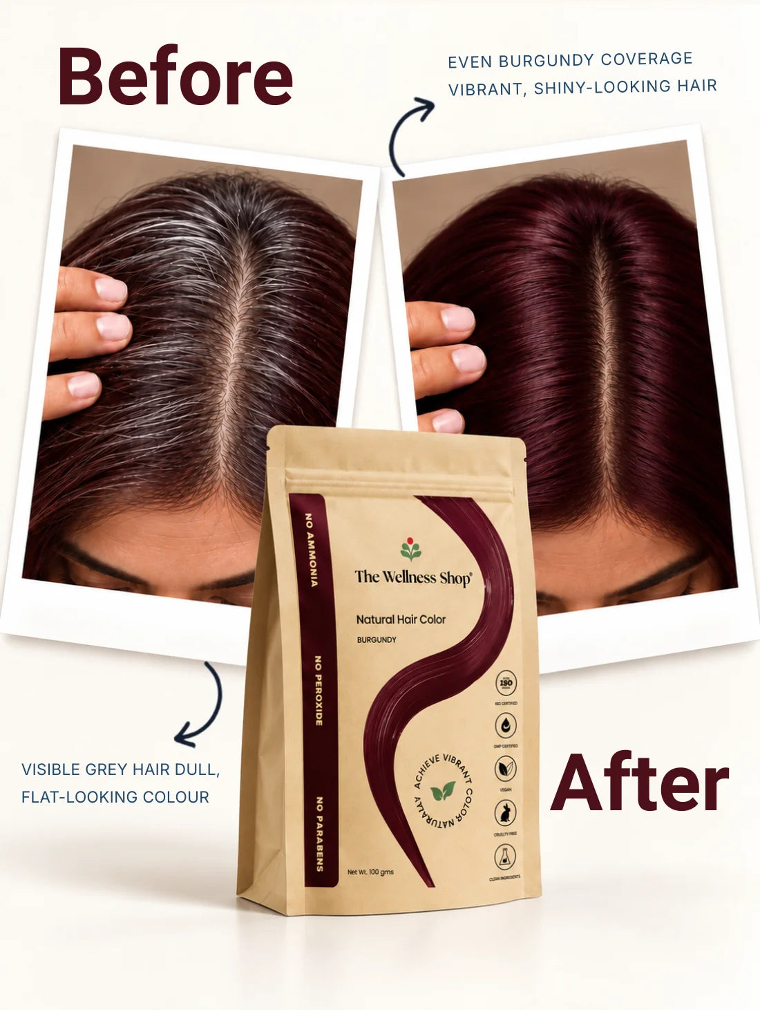 Natural Burgundy Hair Colour - 100gm(No Ammonia, Premium Quality, Lasts 3 Weeks)