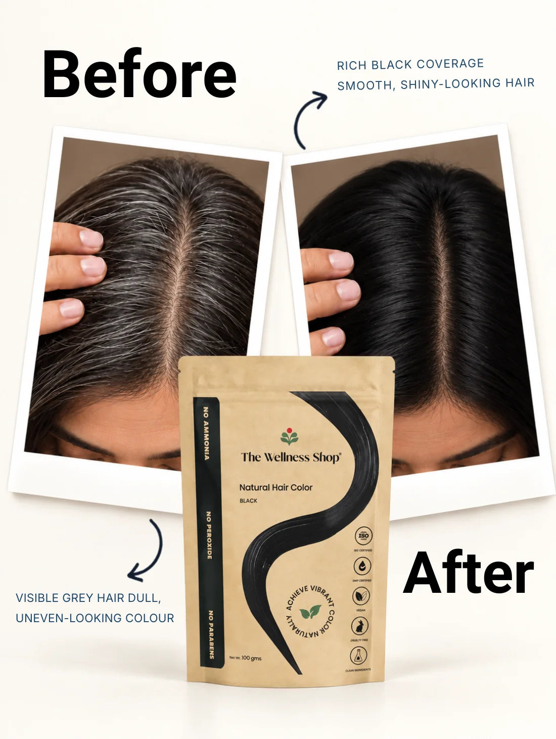 Natural Black Hair Colour - 100gm (No Ammonia, Premium Quality, Lasts 3 Weeks)