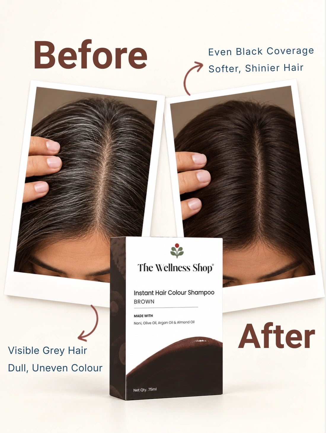 Instant Brown Hair Colouring Shampoo + Conditioner - 75gm(No Paraben , No Ammonia , Lasts 3-4 Weeks)