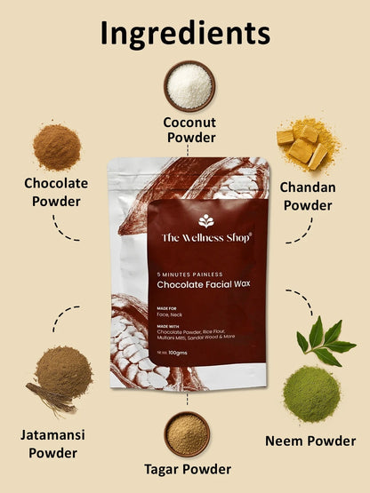 CHOCOLATE FACIAL WAX POWDER - 5 MINUTE PAINLESS HERBAL WAX POWDER