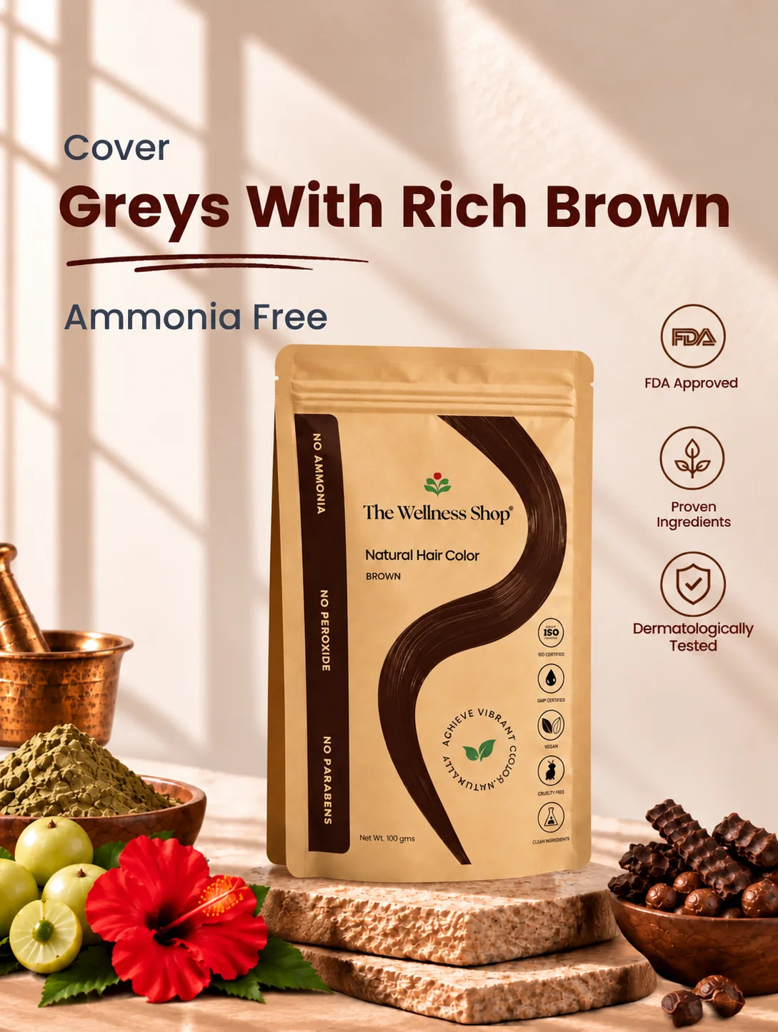 Natural Brown Hair Colour - 100gm(No Ammonia, Premium Quality, Lasts 3 Weeks)