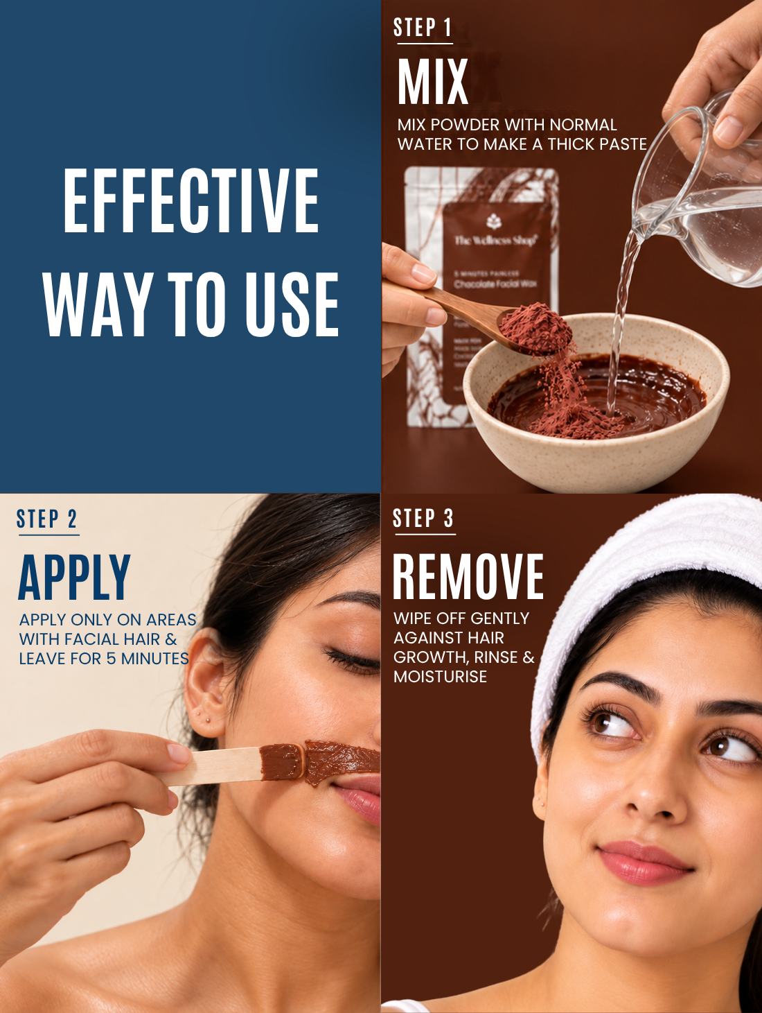 Chocolate Facial Wax Powder - 5 Minute Painless Herbal Wax Powder