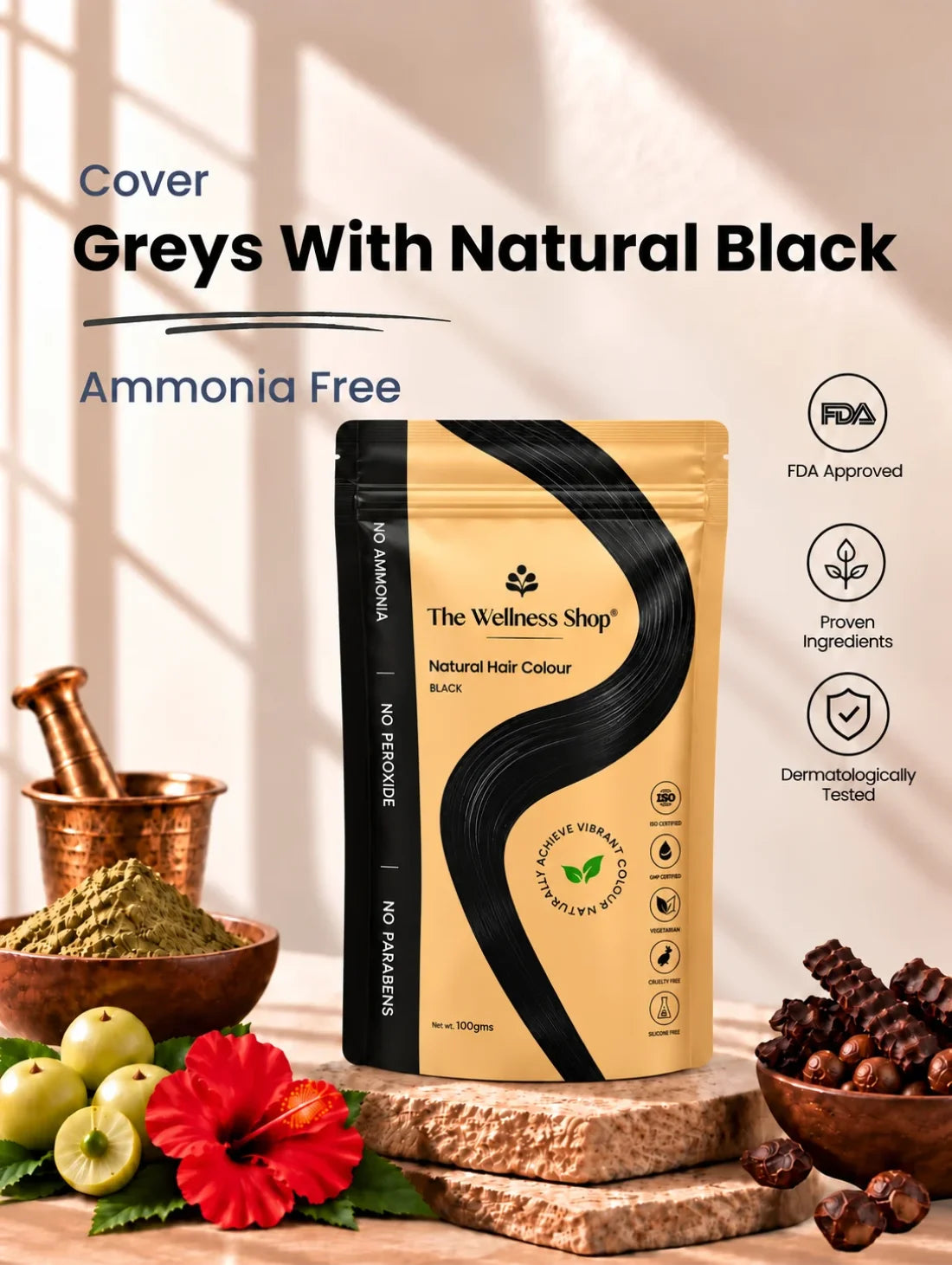 Natural Black Hair Colour - 100gm (No Ammonia, Premium Quality, Lasts 3 Weeks)
