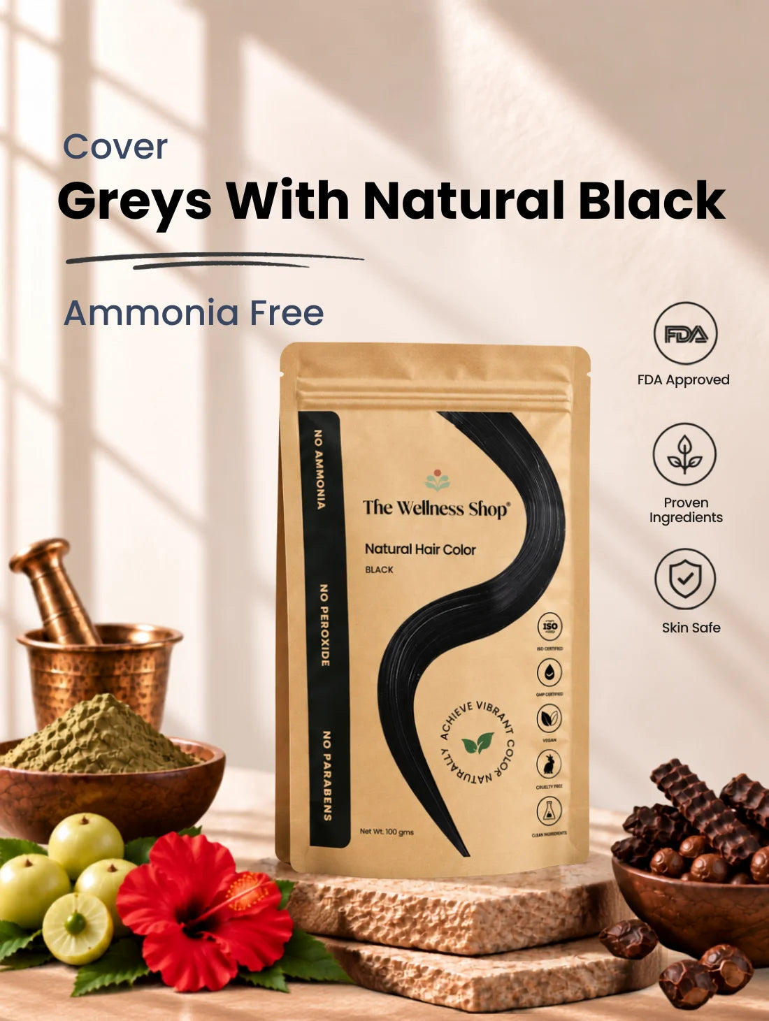 Natural Black Hair Colour - 100gm (No Ammonia, Premium Quality, Lasts 3 Weeks)