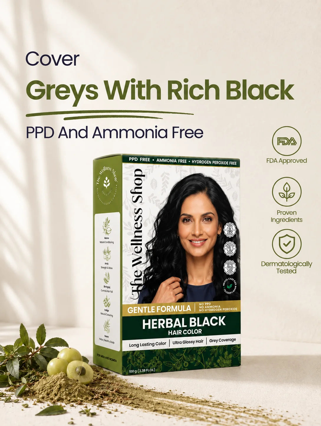 Herbal Black Hair Colour - 100gm (No PPD, No Ammonia, Premium Quality, Lasts 3 Weeks)