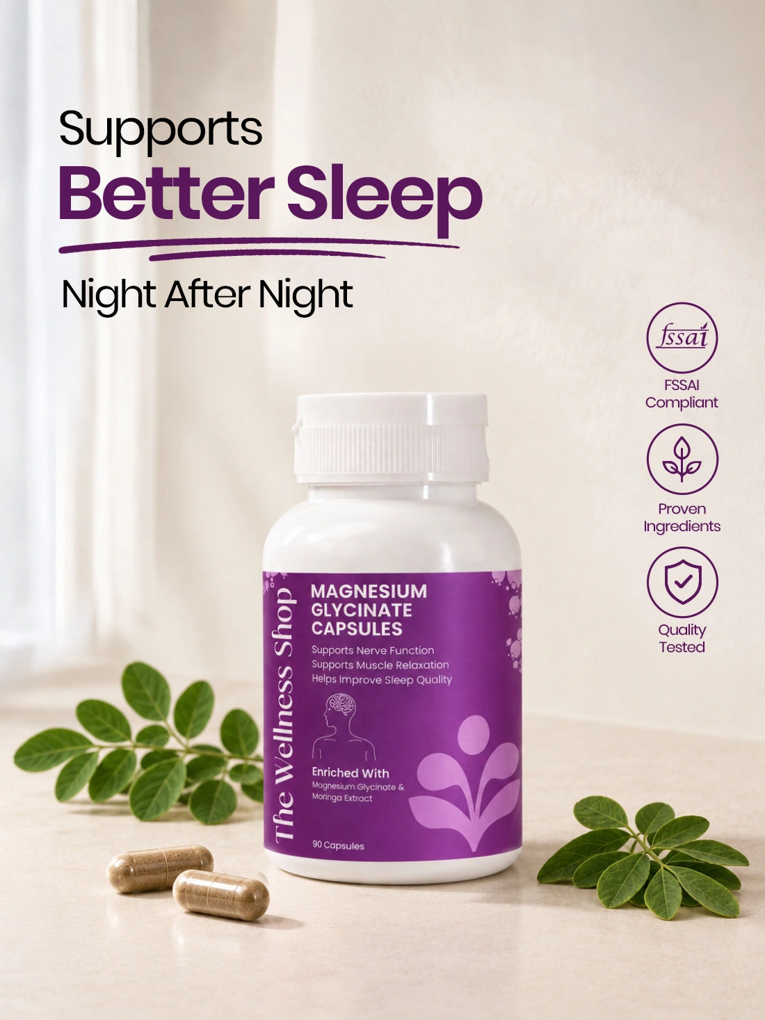 Magnesium Glycinate Capsules for Deep Sleep &amp; Calm Mind