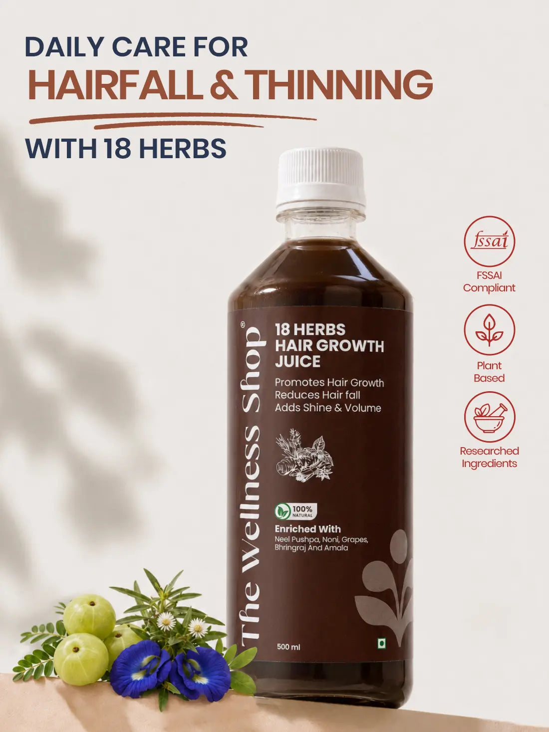 18 Herbs Hair Growth Juice – 100% Ayurvedic Formula for Hair Fall &amp; Hair Thinning
