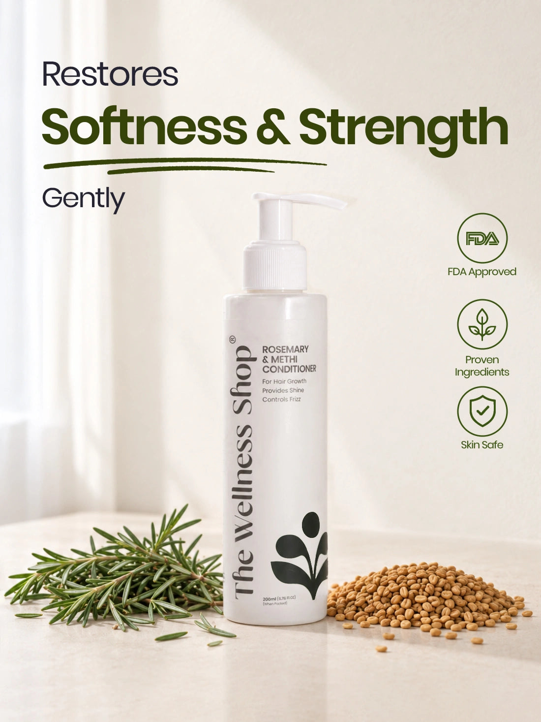 Rosemary &amp; Methi Anti Hairfall Conditioner - Hair Fall &amp; Thinning, Slow Hair Growth, Dullness &amp; Lack Of Shine