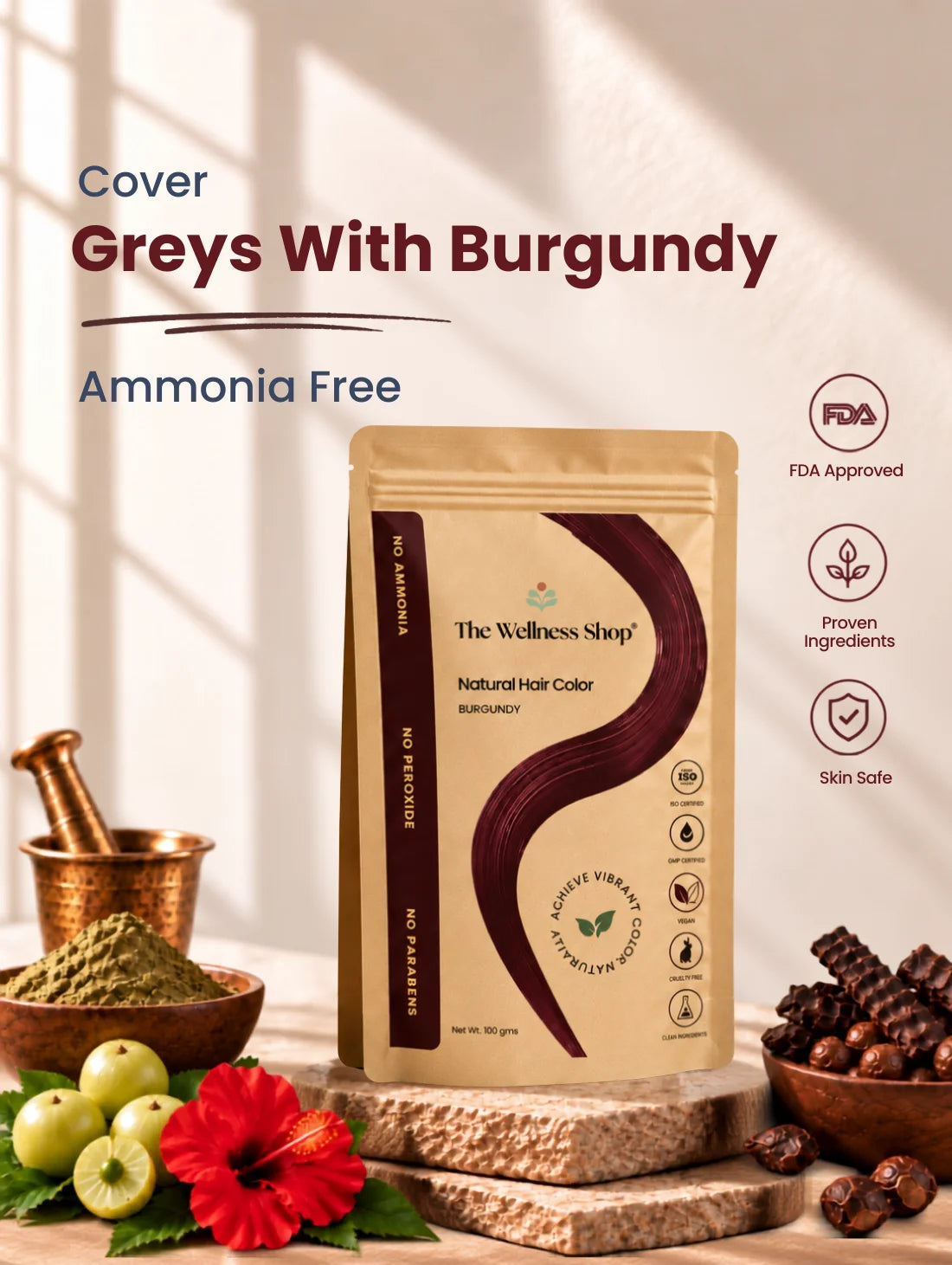 Natural Burgundy Hair Colour - 100gm(No Ammonia, Premium Quality, Lasts 3 Weeks)