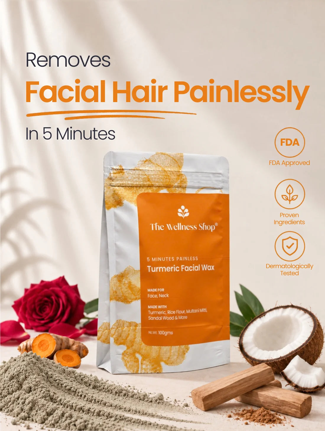 Turmeric Facial Wax - 5 Minutes Painless Herbal Wax Powder