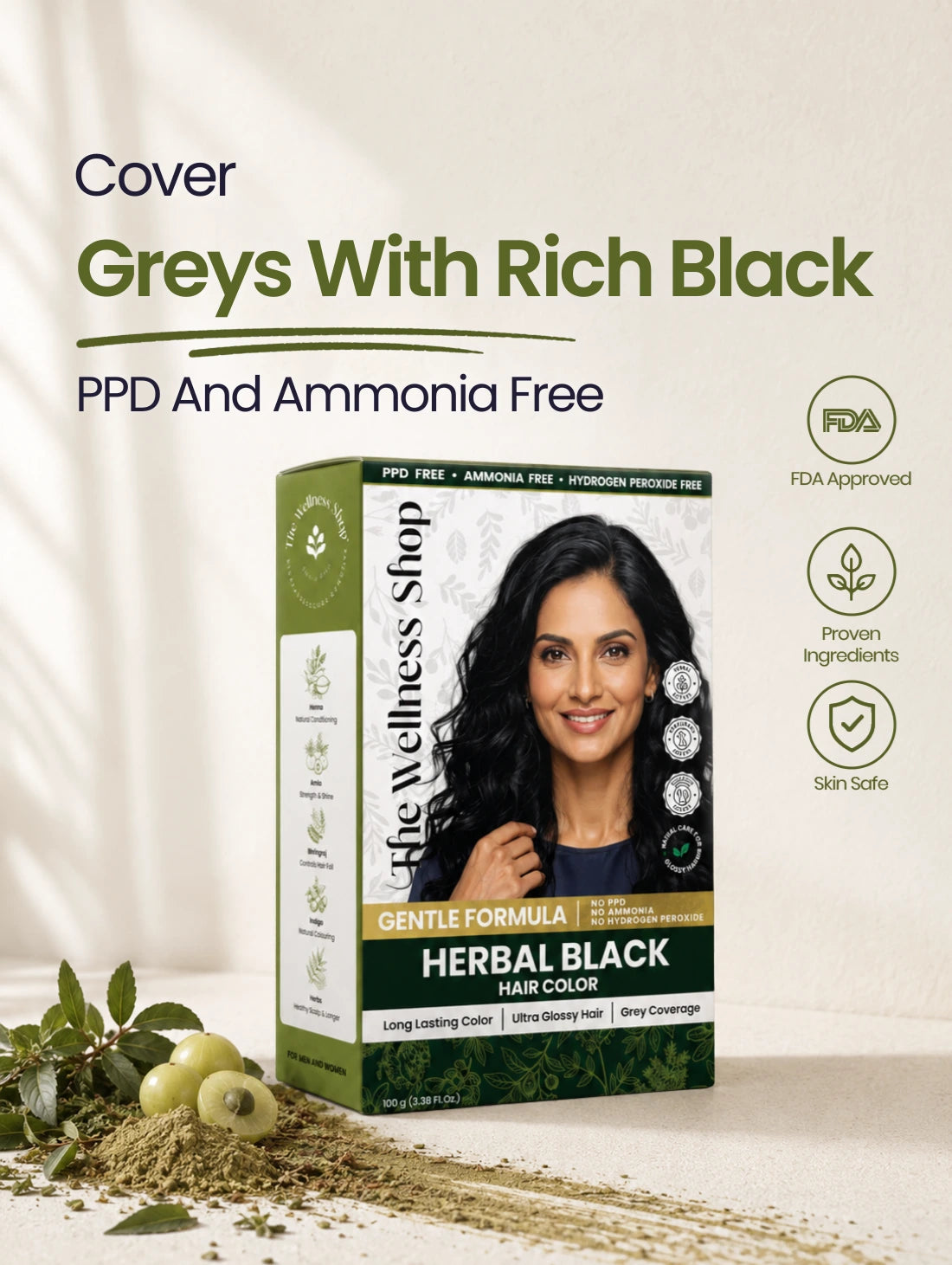 Herbal Black Hair Colour - 100gm (No PPD, No Ammonia, Premium Quality, Lasts 3 Weeks)
