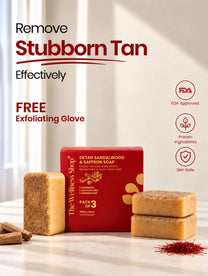 Detan Sandalwood & Saffron Soap - Pack of 3 + FREE Exfoliating Glove