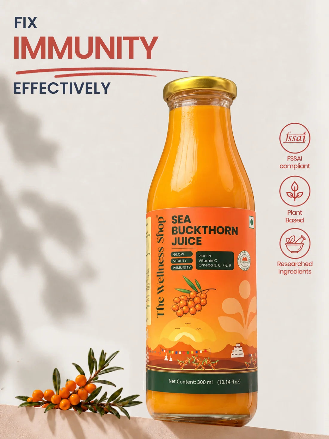 Sea Buckthorn Juice For Skin Glow, Immunity, Gut &amp; Hair Health
