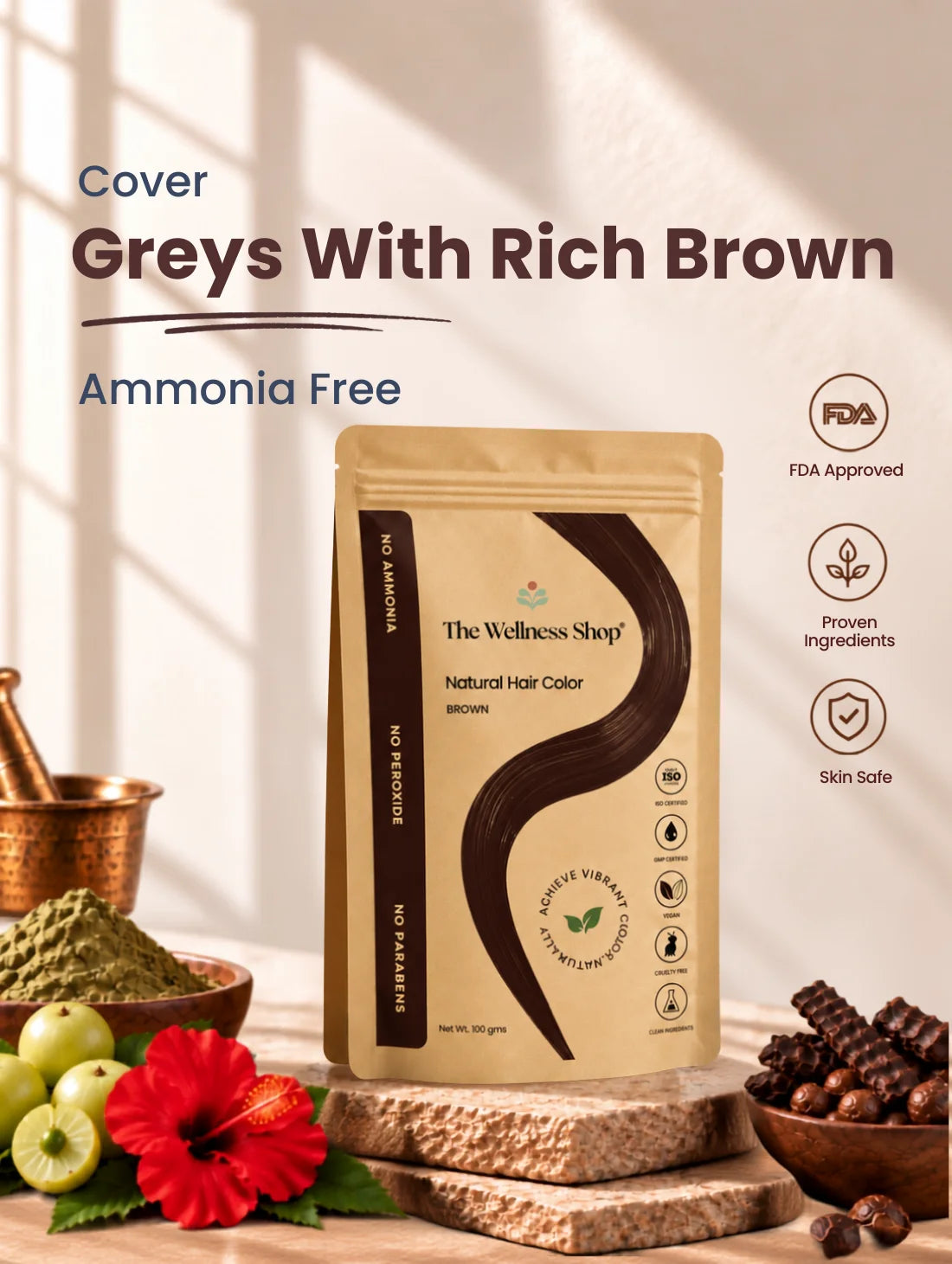 Natural Brown Hair Colour - 100gm(No Ammonia, Premium Quality, Lasts 3 Weeks)