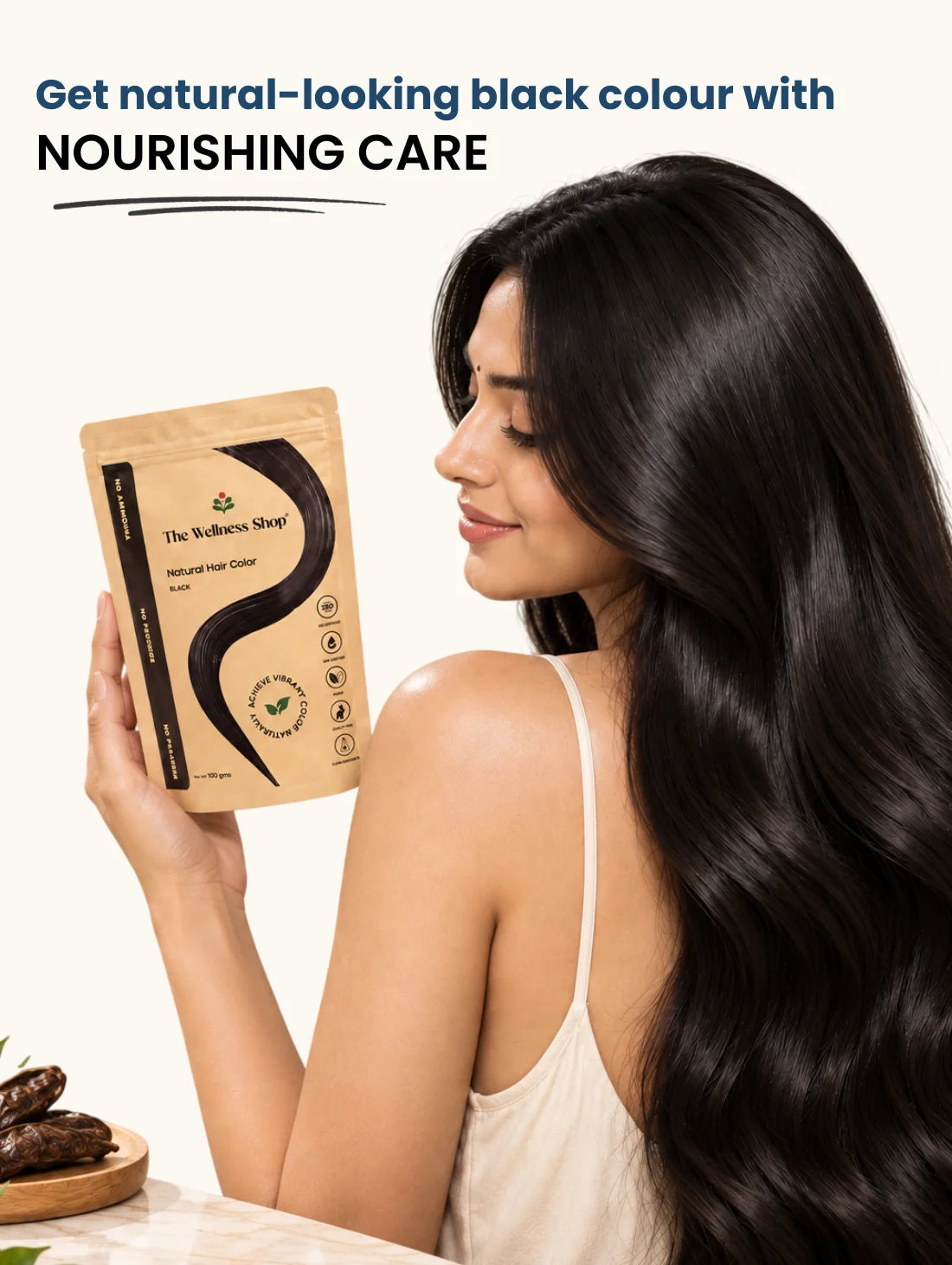 Natural Black Hair Colour - 100gm (No Ammonia, Premium Quality, Lasts 3 Weeks)