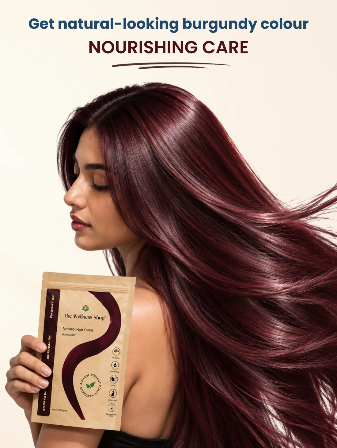 Natural Burgundy Hair Colour - 100gm(No Ammonia, Premium Quality, Lasts 3 Weeks)