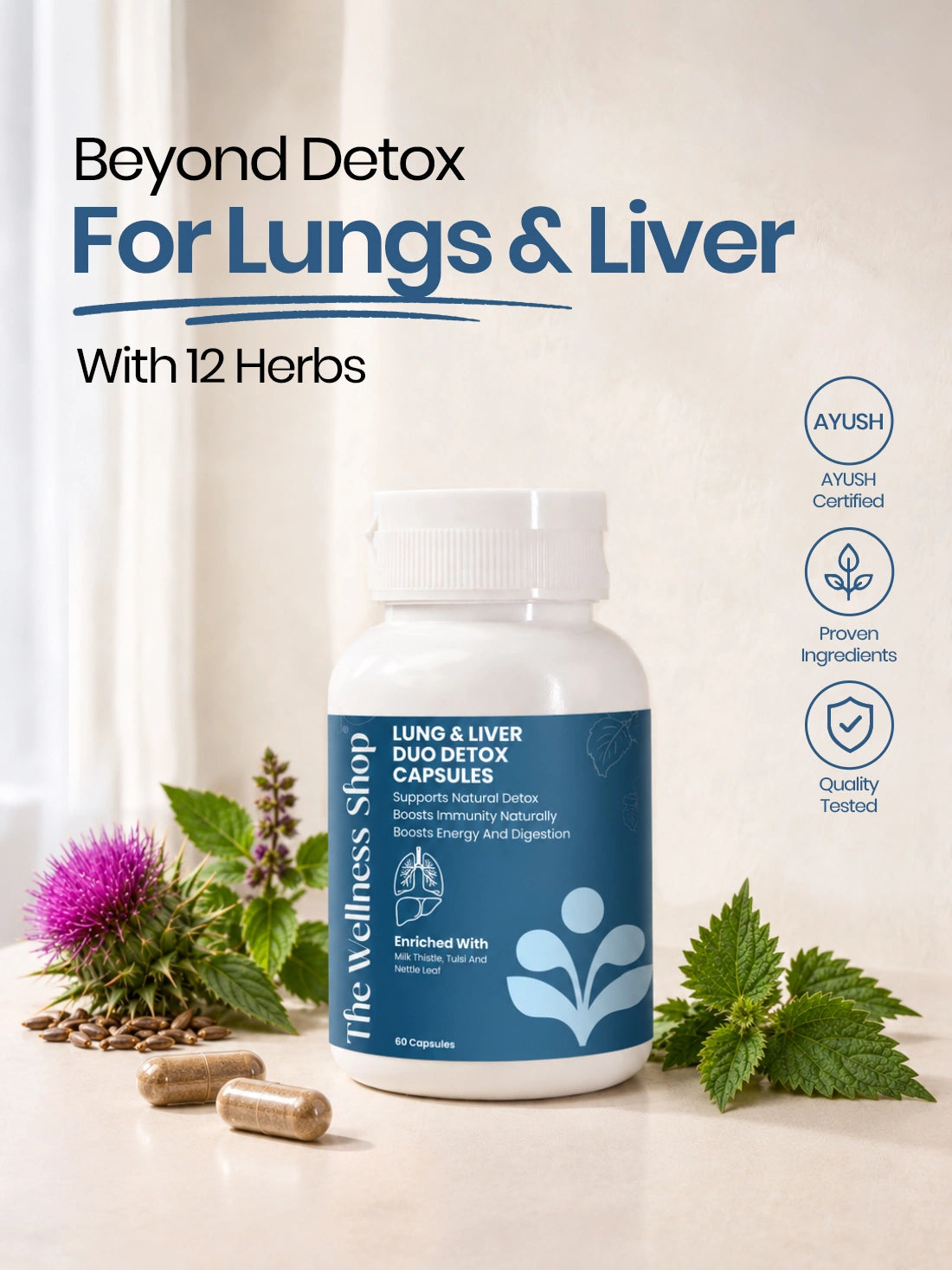 Lungs &amp; Liver Detox Capsules - 12-Herb Ayurvedic Formula for Cleaner Breathing &amp; Lighter Living