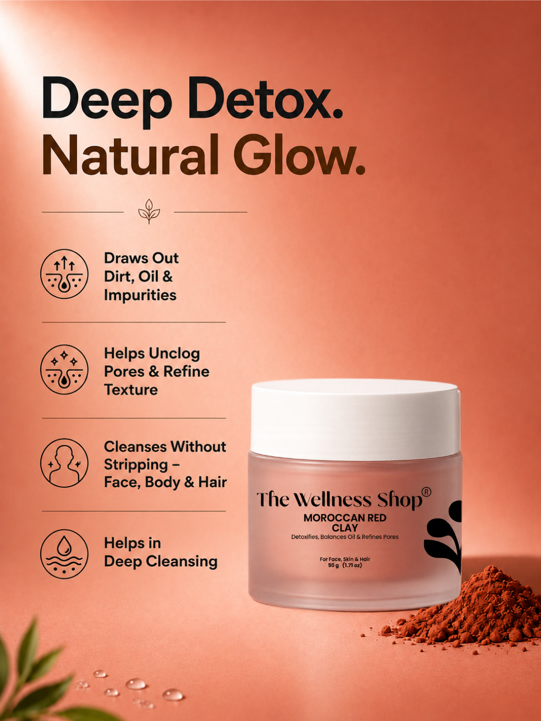 The Wellness Shop Moroccan Rhassoul Red Clay for Deep Detox &amp; Skin Renewal