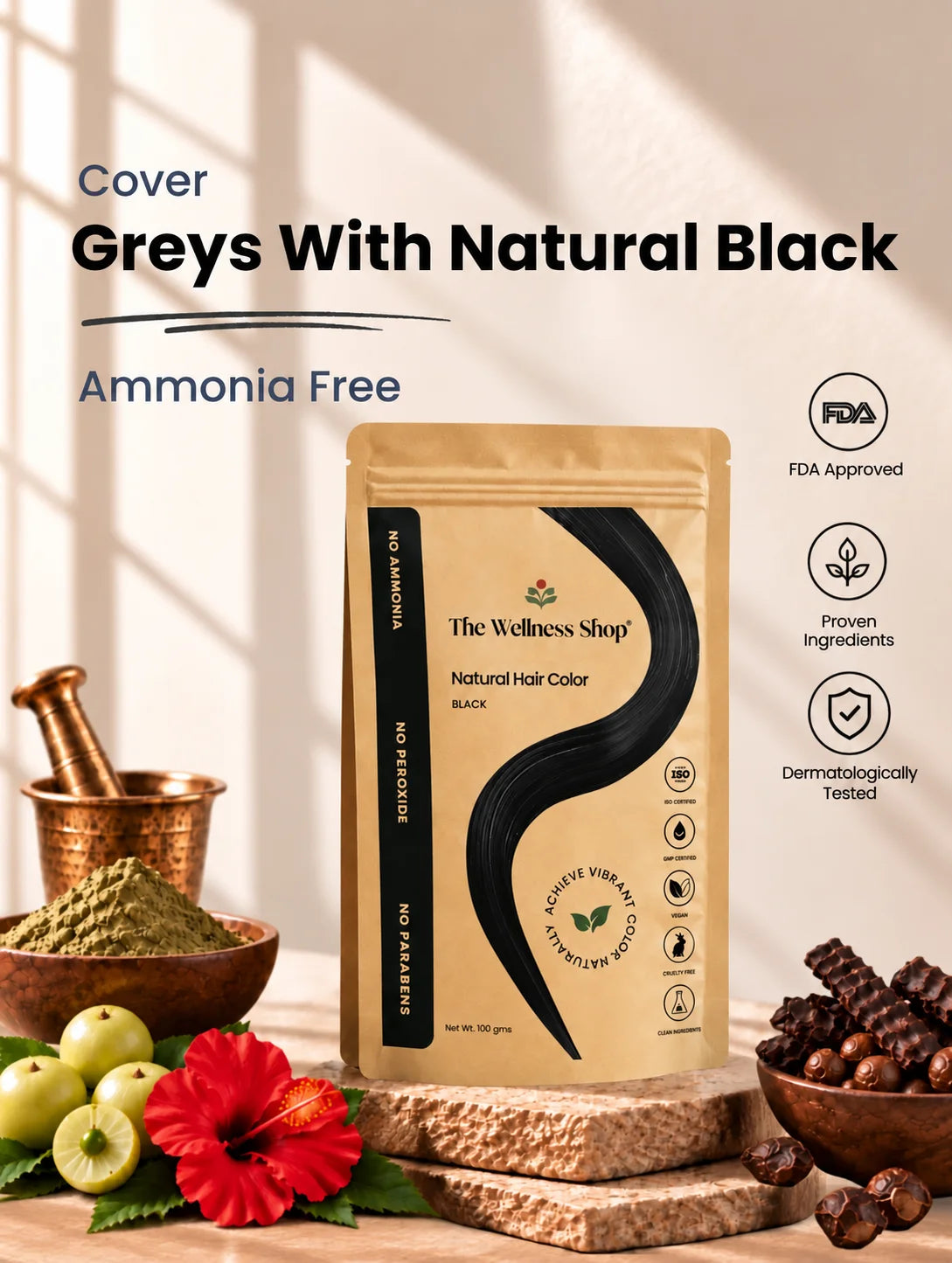 Natural Black Hair Colour - 100gm (No Ammonia, Premium Quality, Lasts 3 Weeks)