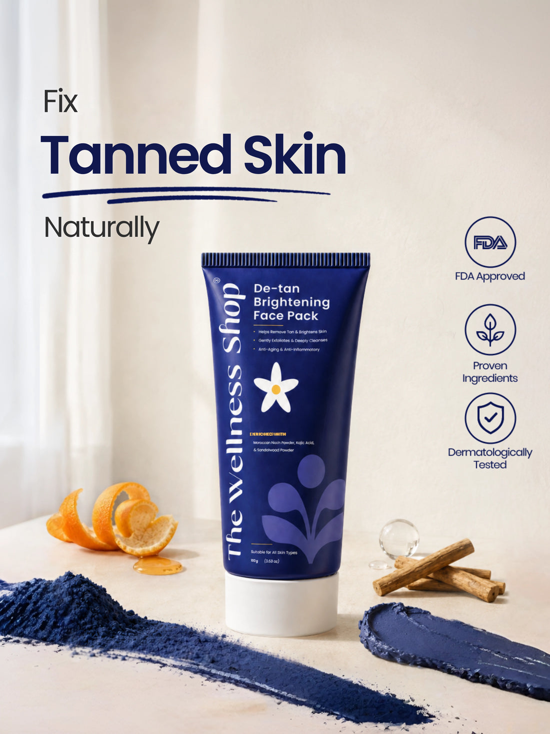 The Wellness Shop Moroccan DeTan Brightening Face Pack for Advance Skin Renewal Radiance