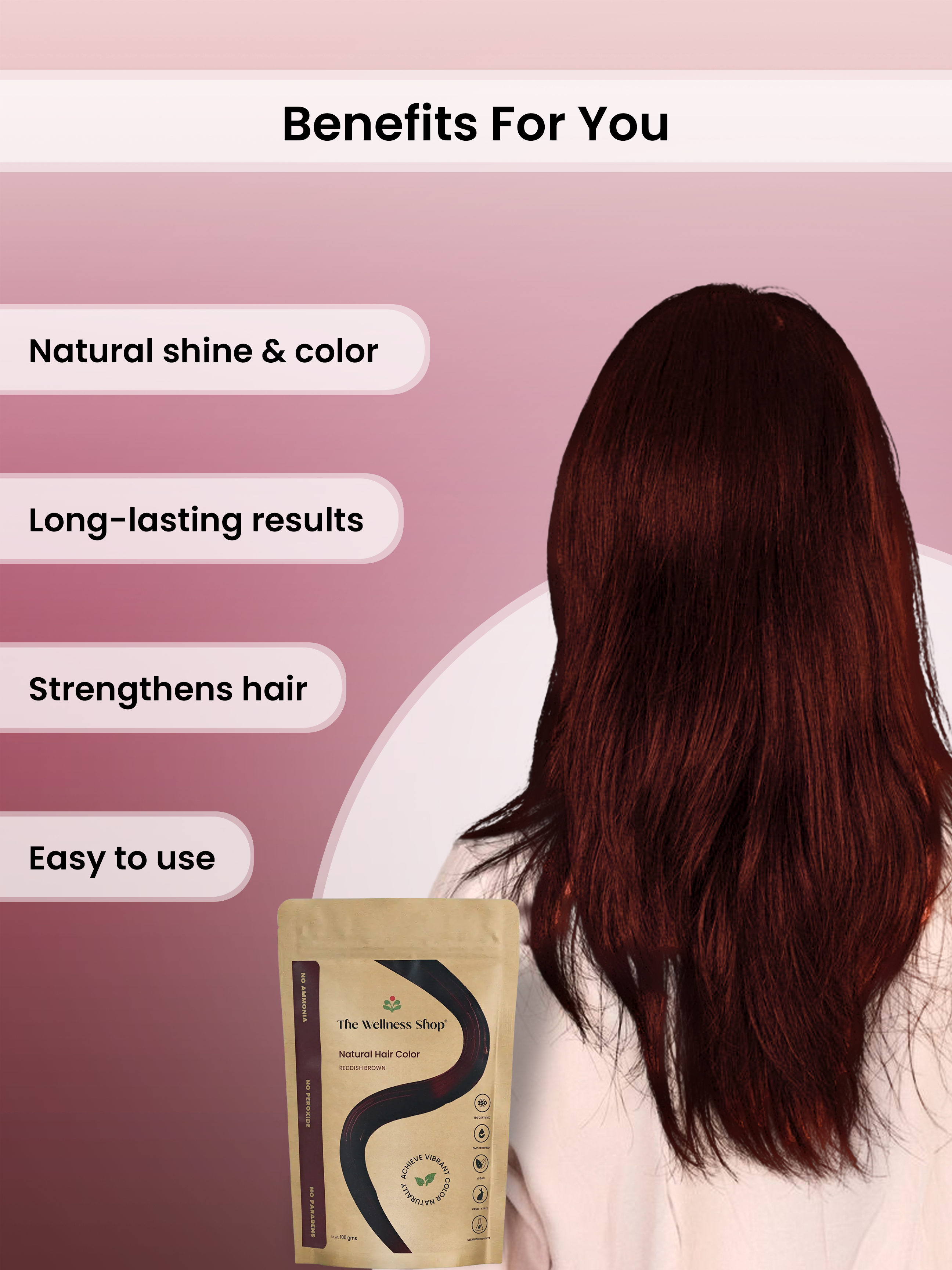 NATURAL REDDISH BROWN HAIR COLOUR ( NO AMMONIA, PREMIUM QUALITY, LASTS 3 WEEKS)