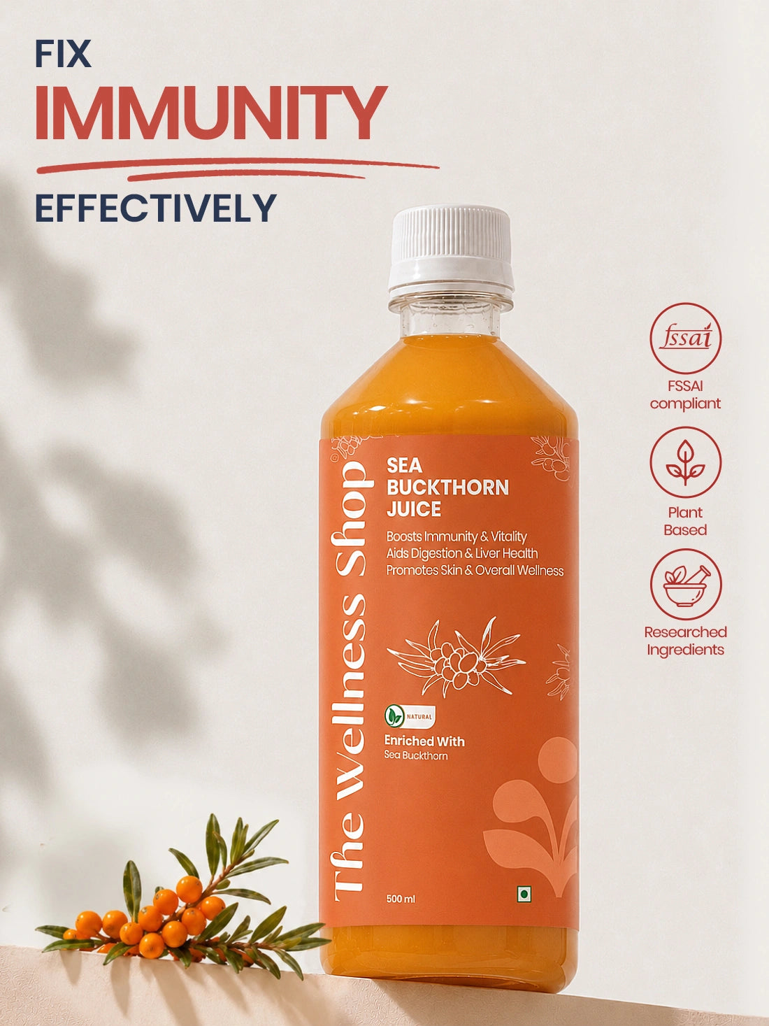 Sea Buckthorn Juice For Skin Glow, Immunity, Gut &amp; Hair Health
