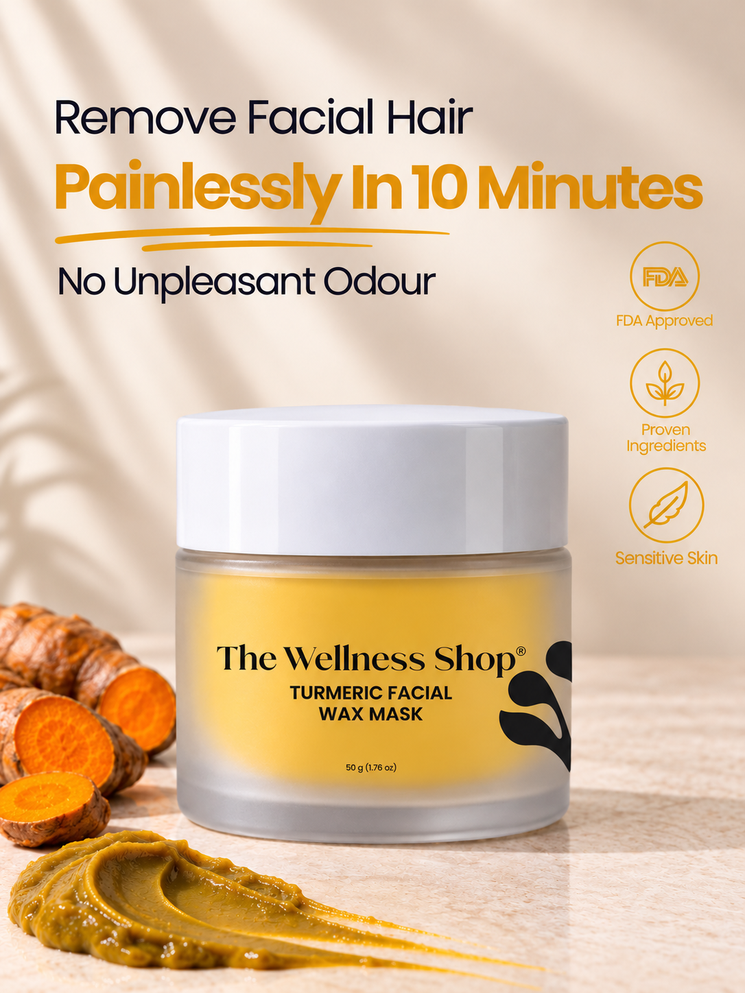 Turmeric Facial Wax Mask - 10 Minutes Painless Wax Mask